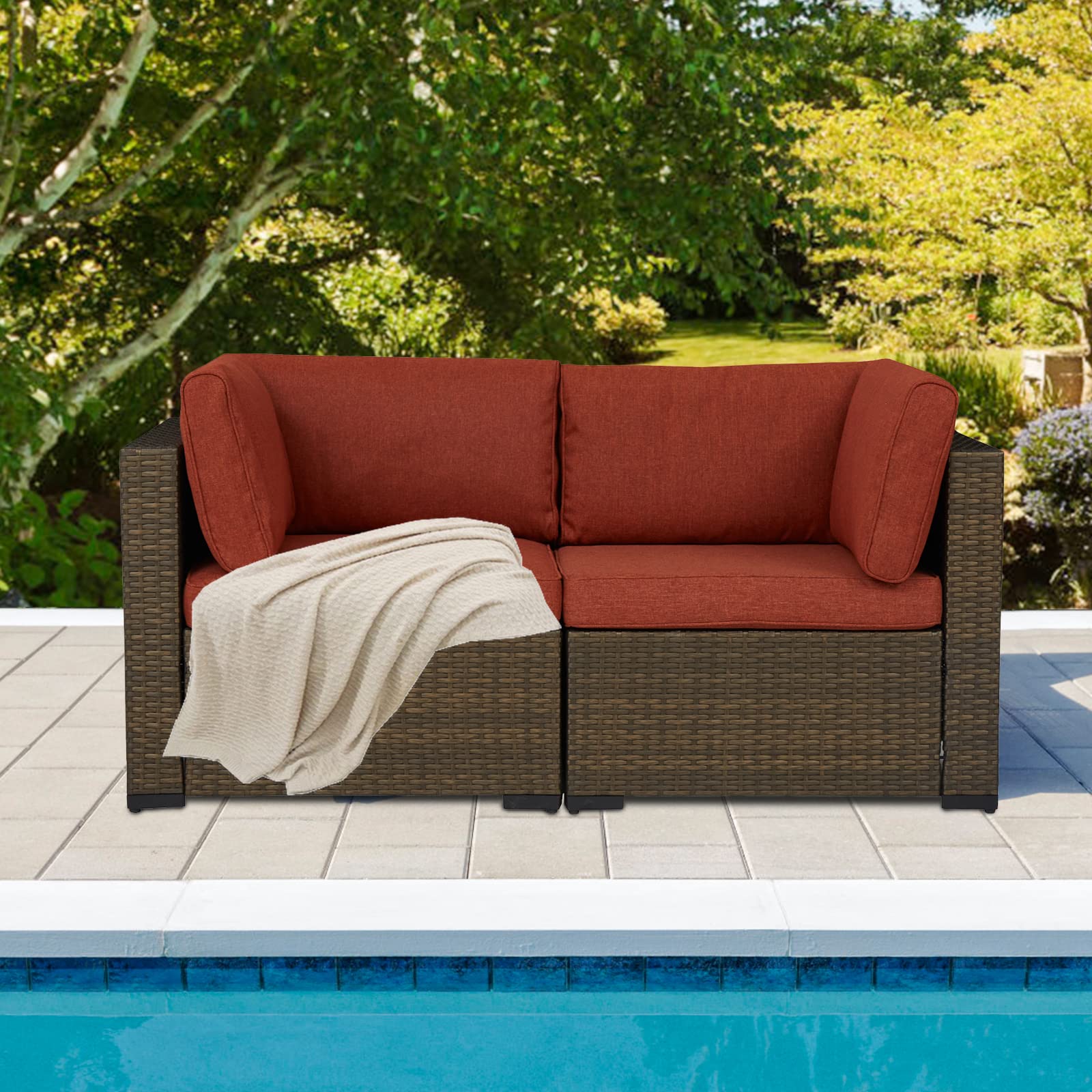 Kinbor Patio Loveseat Set - 2-Piece Outdoor Wicker Couch with Removable Cushions, Balcony & Garden Furniture for Deck, Porch, Backyard Relaxation | Durable Conversation Sofa for Outdoor Entertaining