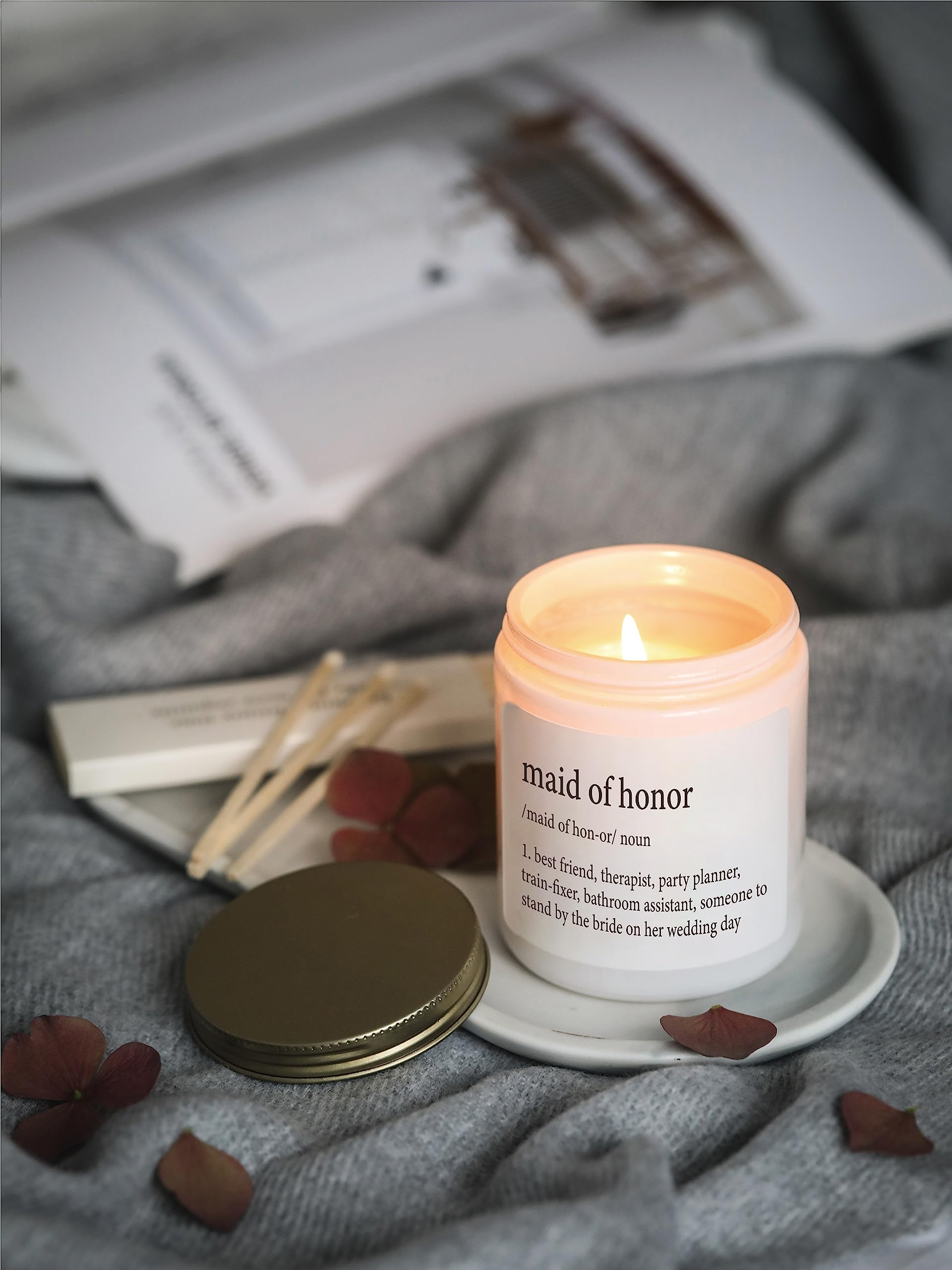 Bridesmaid Proposal Gift Candle - Vanilla Lavender Scented Soy Candle with Crystals | Perfect for Wedding Party Favors, Bridal Shower Gifts & Best Friend Presents | Relaxing Aromatherapy for Spa Nights & Romantic Home Decor