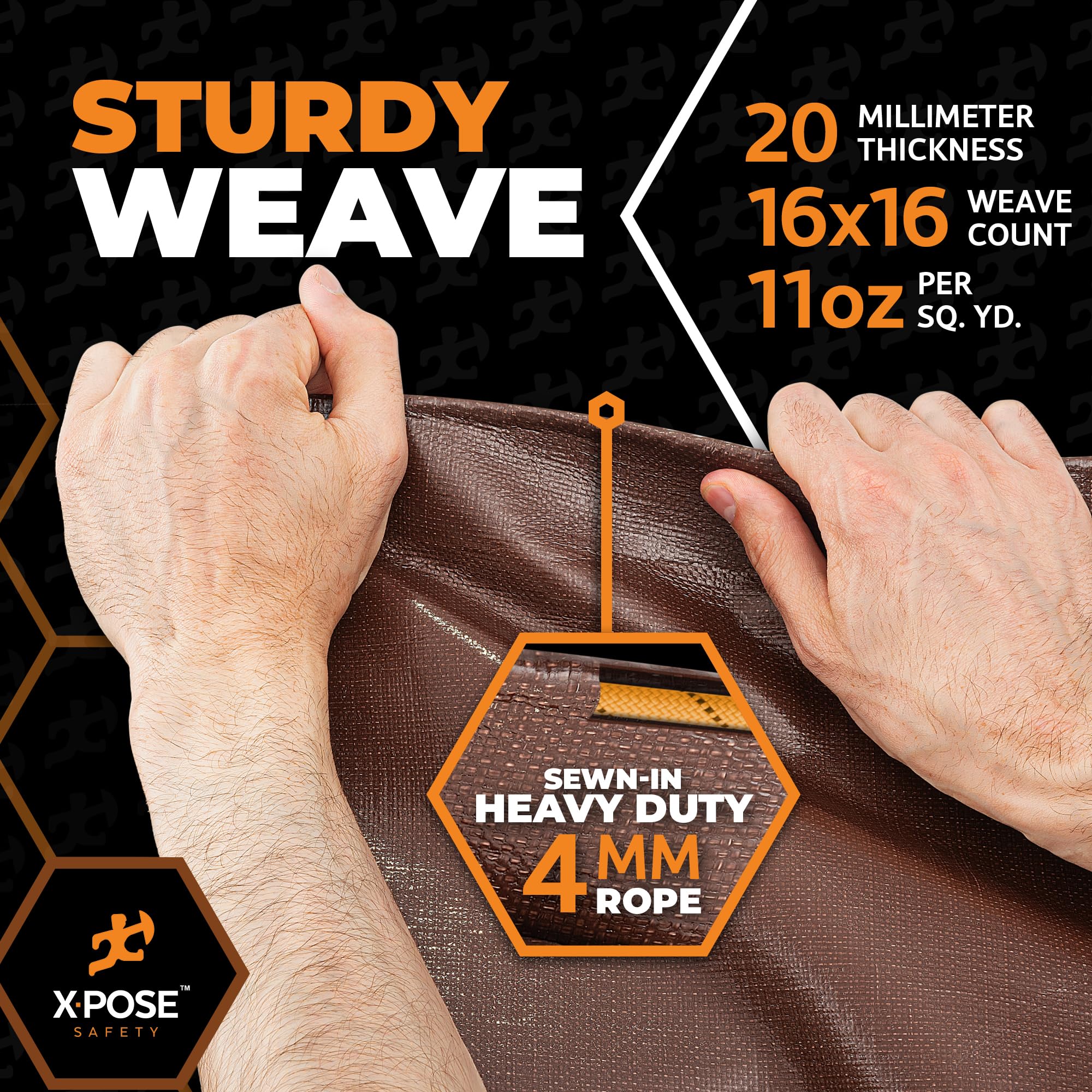 20' x 20' Heavy Duty Waterproof Tarp - 20 Mil Thick Brown/White Polyethylene Cover with UV Protection & Reinforced Corners - Extra Large Outdoor Tarp for Camping, Tent, Roof, Boat, Pool, Construction, and Weather Protection
