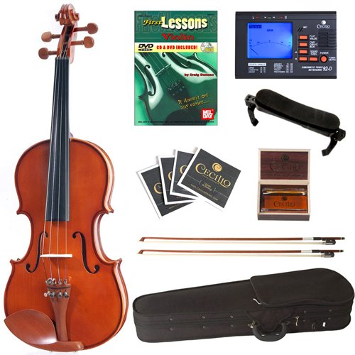 Cecilio CVN-200 1/2 Size Solid Wood Violin with Built-in Tuner & Lesson Book - Perfect for Beginners, Students & Music Practice at Home or School