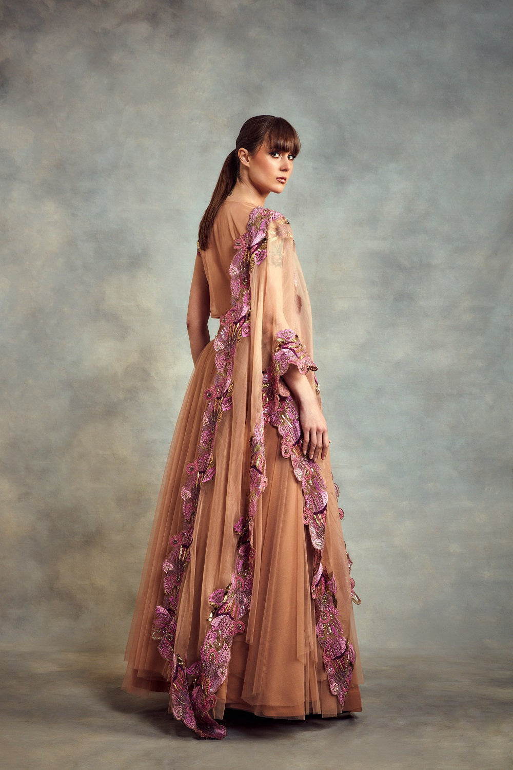 Peach Candy Lehenga Choli Set with Corset Top & Dupatta | Hand Embroidery & Metallic Embellishments | Perfect for Weddings, Festivals & Special Occasions