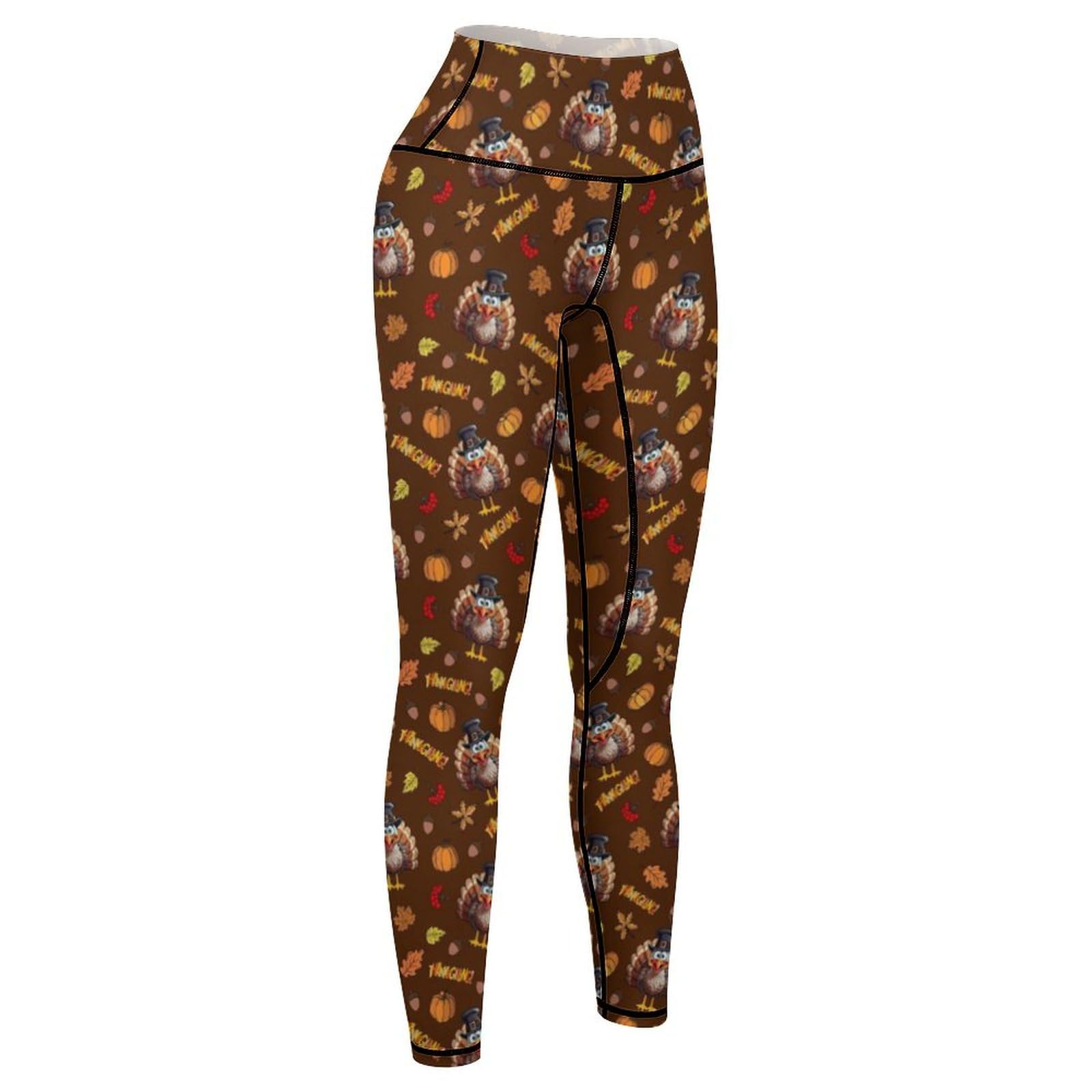 Women's High Waisted Yoga Pants - Tummy Control Workout Leggings with Thanksgiving Turkey Pumpkin Print | Perfect for Yoga, Gym & Holiday Activities