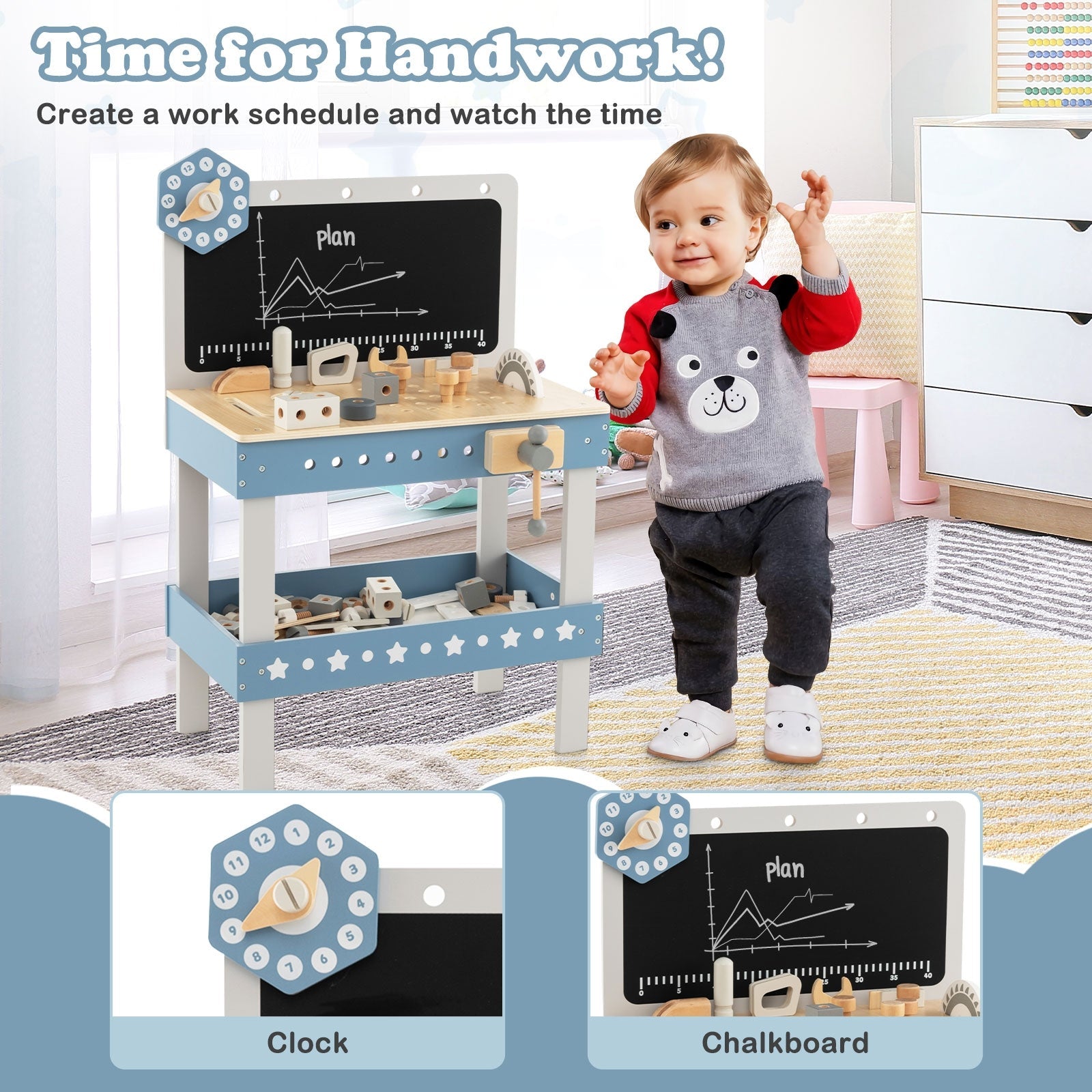 61 Pcs Kids Play Tool Workbench Set - Blue Toy Tool Kit for Toddlers & Preschoolers | Pretend Play, DIY Projects & Early Learning Development