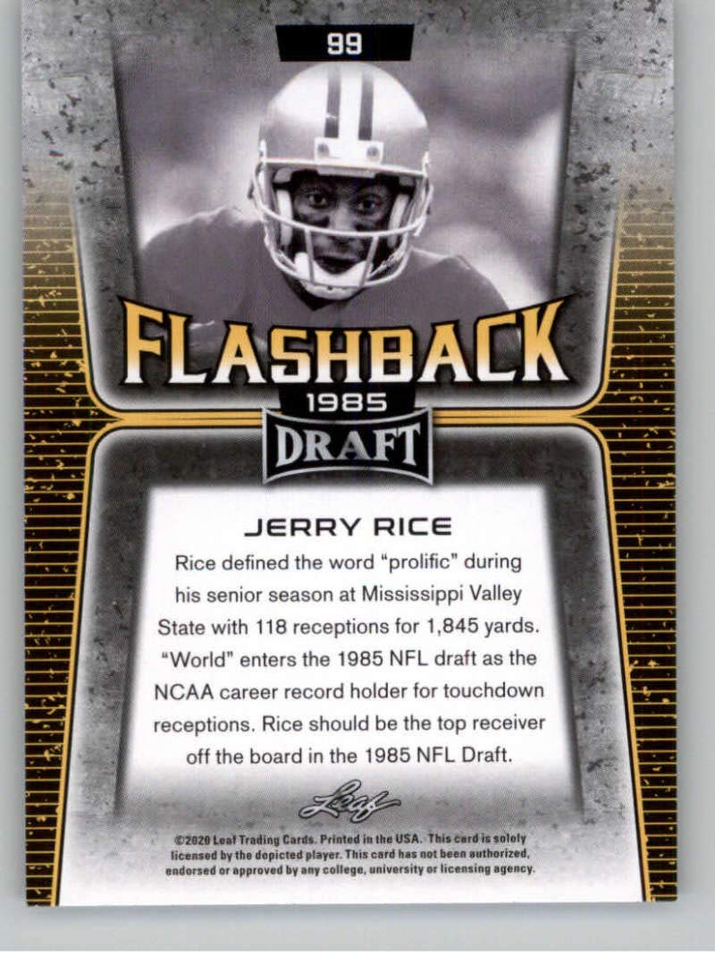 2020 Leaf Draft #99 Jerry Rice Football Card - Mississippi Valley State Delta Devils & San Francisco 49ers (Flashback) NM-MT | NFL Trading Card for Collectors & Sports Memorabilia Fans | Perfect for Display, Investment & Fantasy Football