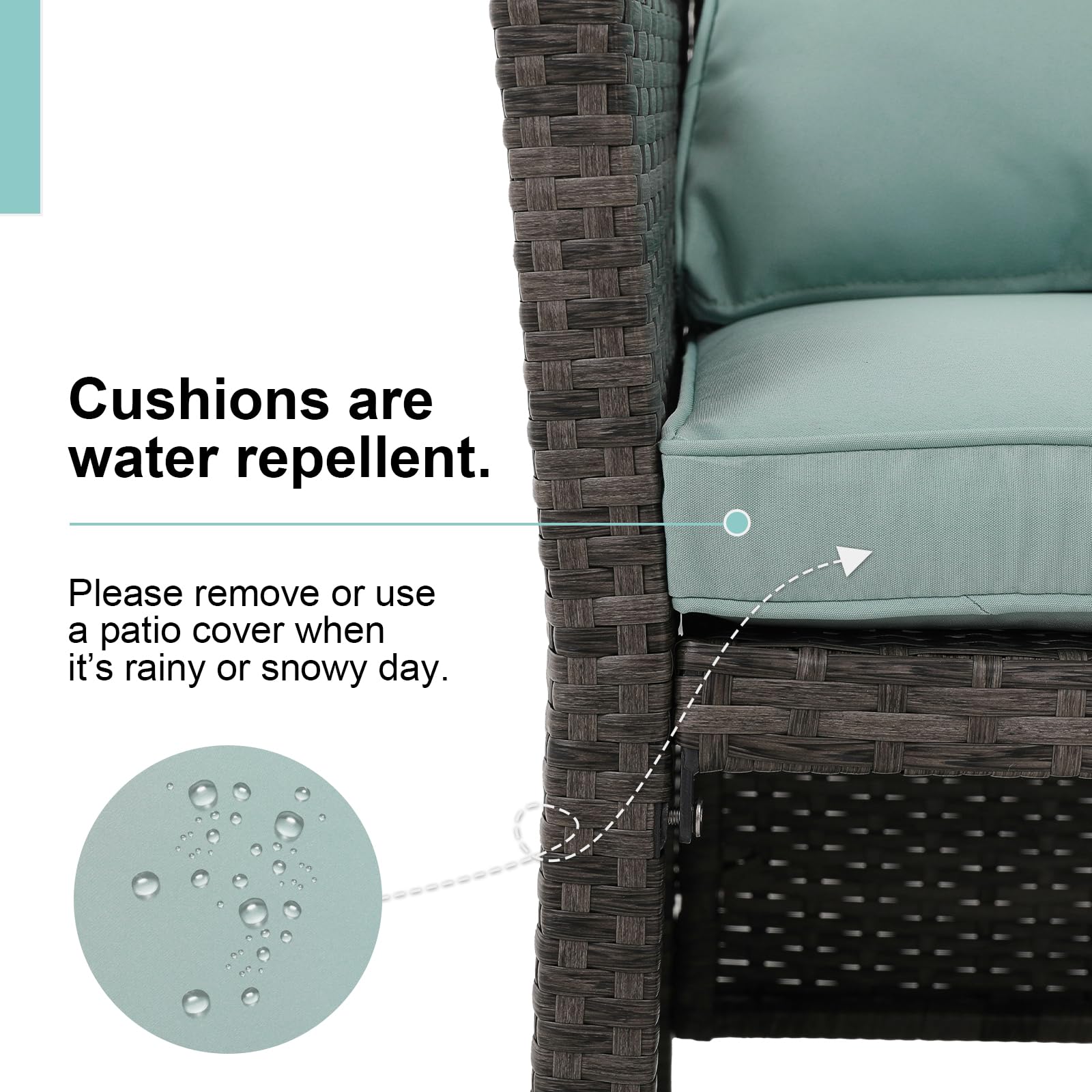 OC Orange-Casual 2-Piece Outdoor Patio Furniture Set - Wicker Loveseat & Coffee Table with Built-in Storage Bin, Grey Rattan & Green Cushions | Perfect for Garden, Backyard, Poolside & Balcony Relaxation
