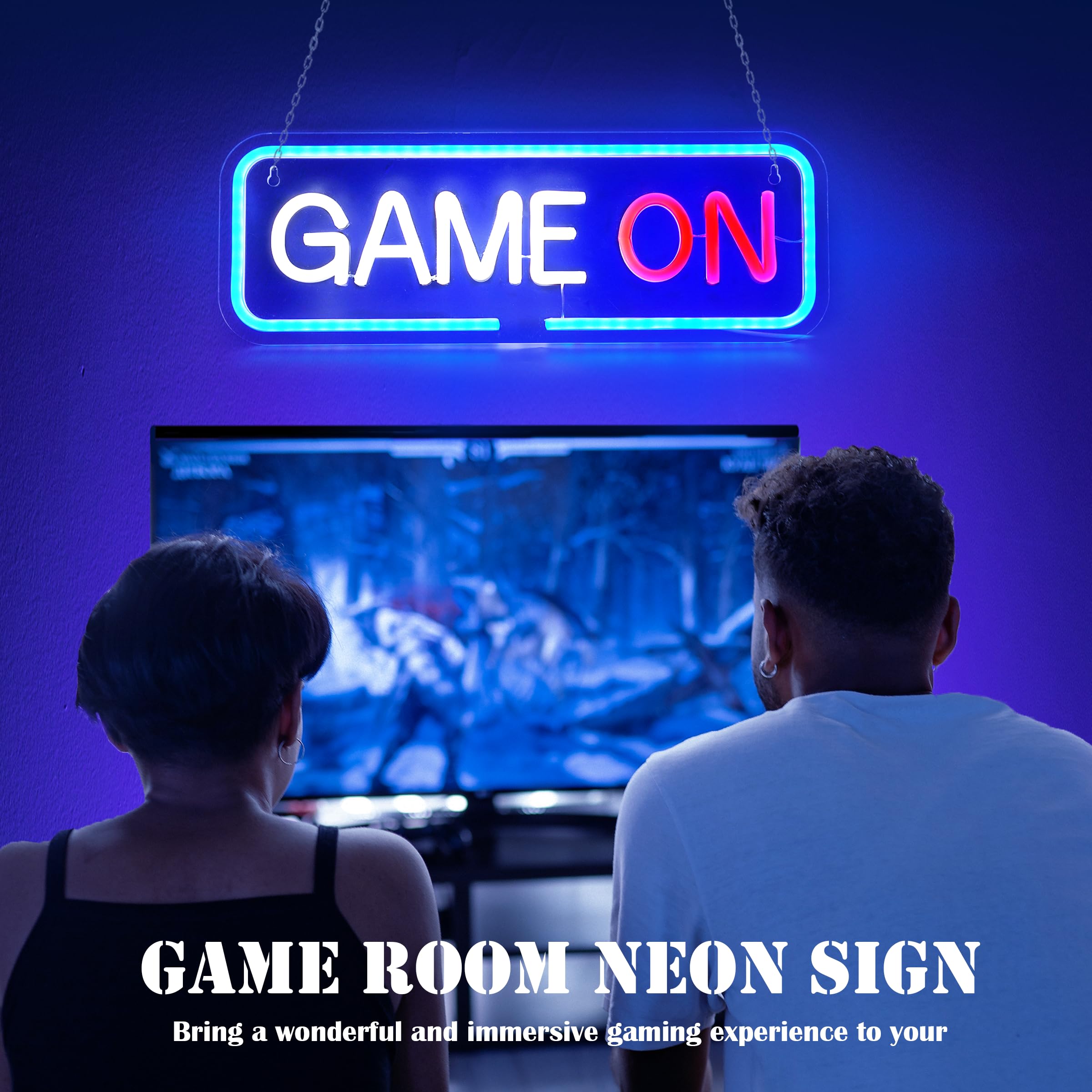 Game On LED Neon Sign Lights - USB Powered Wall Decor for Video & PC Gaming Room, Man Cave, Teen Bedroom - Perfect Gamer Gift, Party Lights & Game Accessories