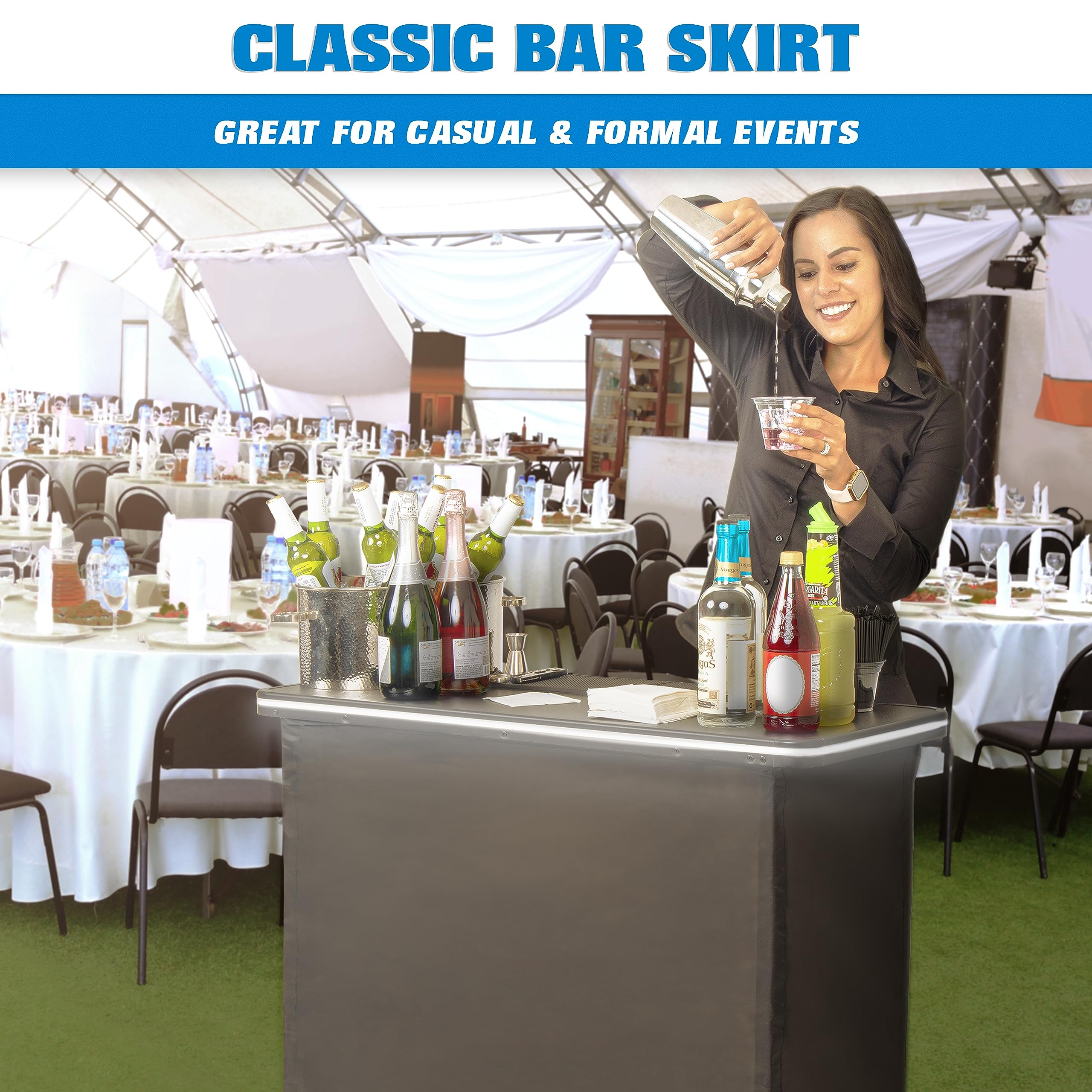 GoBar Portable Bar Table for Events - Black, 3 Skirts, or LED - Pop Up Mobile Bartending Station with Travel Carrying Case | Perfect for Weddings, Parties, and Outdoor Gatherings