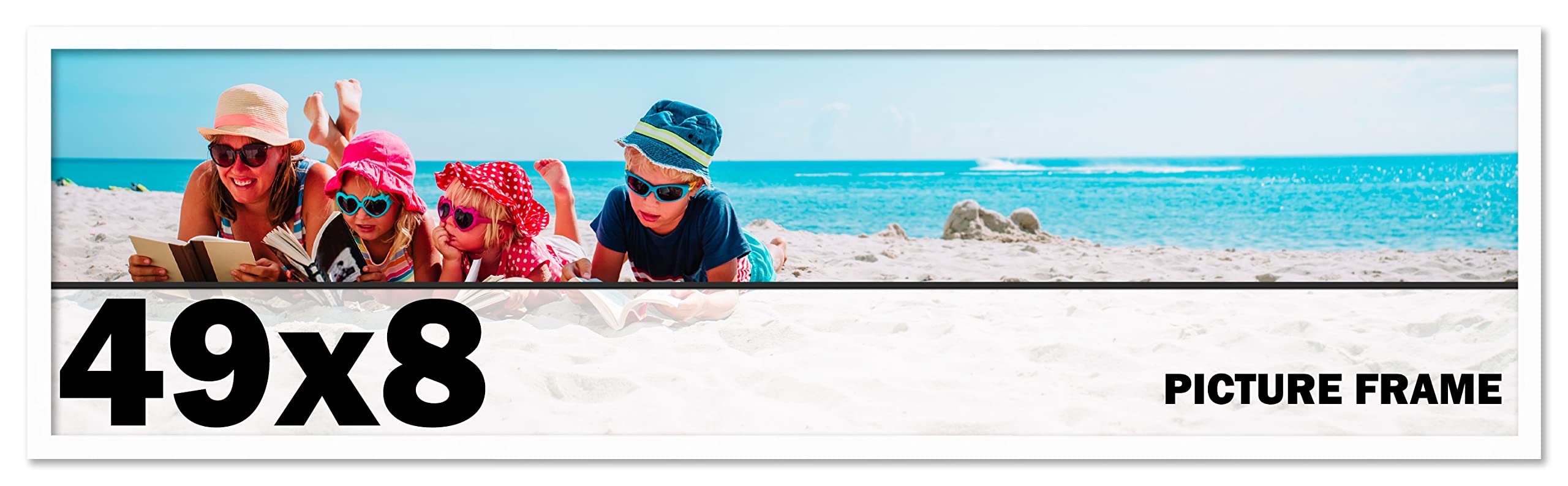 49x8 Inches White Wood Picture Frame - Perfect for Displaying Artwork, Photos & Wall Decor in Living Room, Bedroom or Office