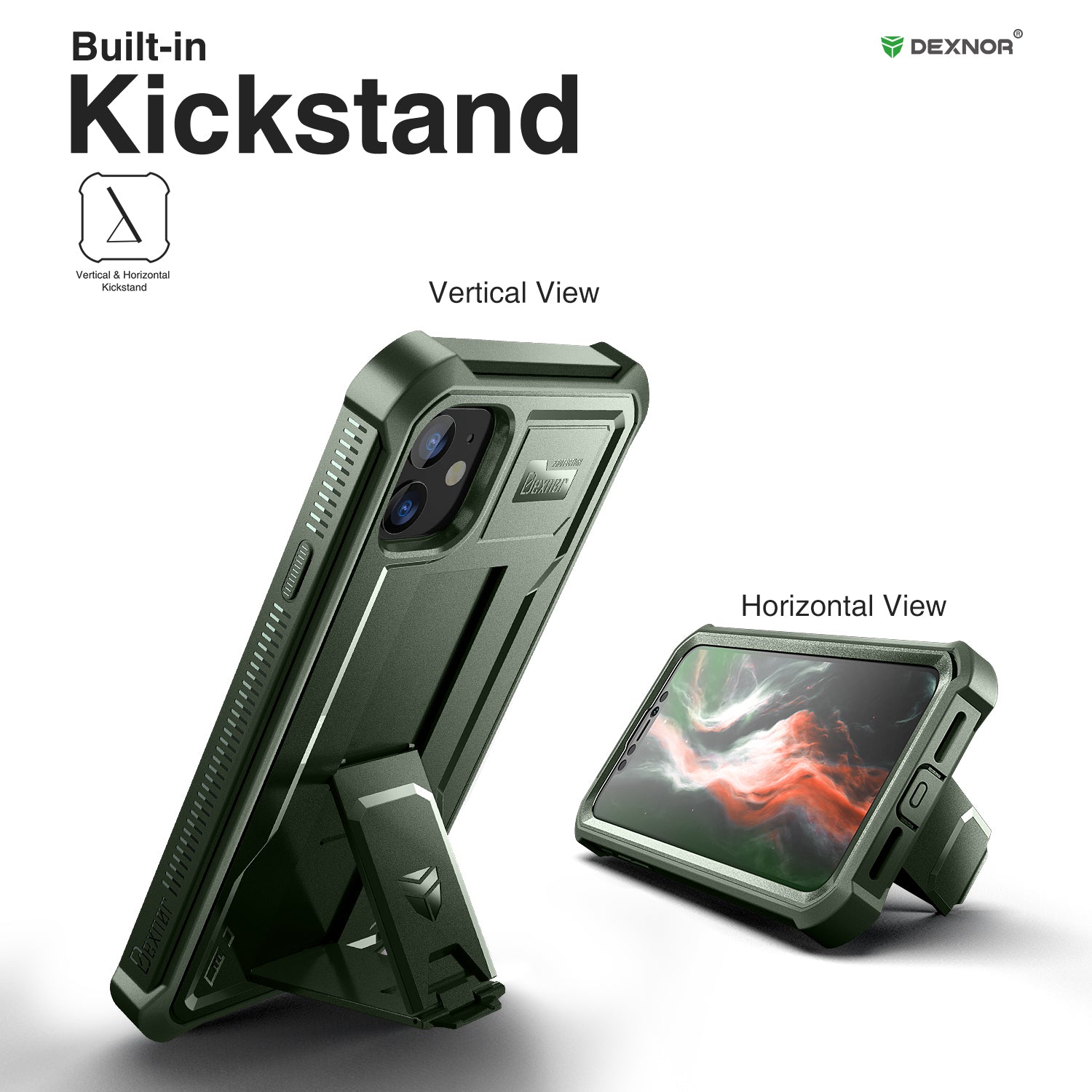Dexnor Heavy Duty Shockproof Rugged Case for iPhone 11 with Built-in Screen Protector & Kickstand - Full Body Protection for Outdoor, Work, and Daily Use