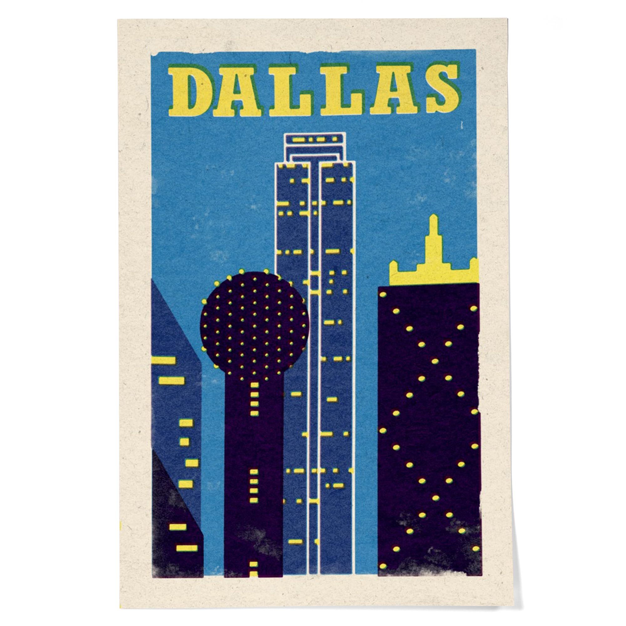 Lantern Press 24x36 Inch Giclee Art Print Wall Decor - Dallas Texas Woodblock Style Landscape Painting | Premium Canvas Poster for Living Room, Bedroom & Office Decor
