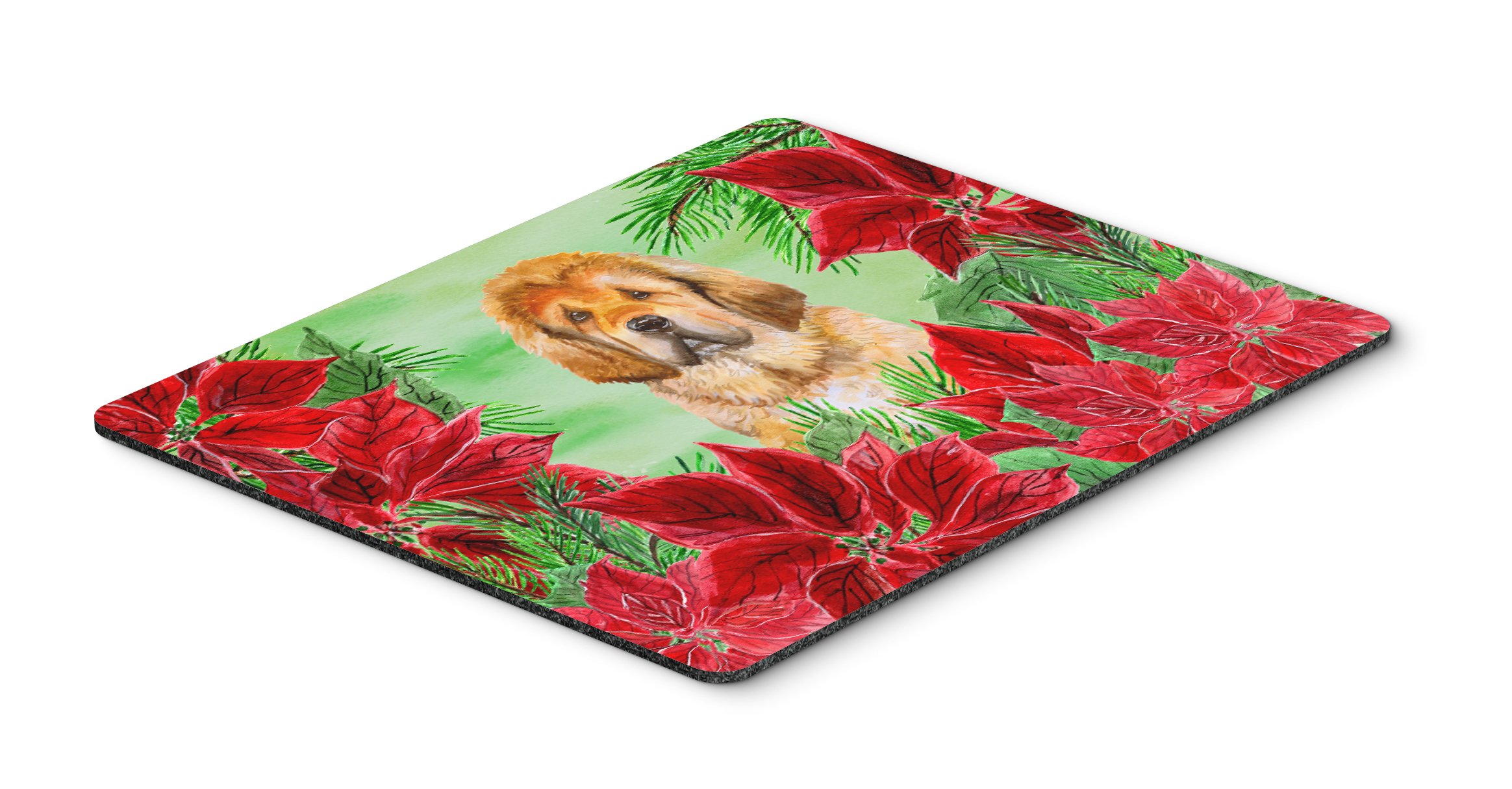 Tibetan Mastiff Poinsettia Mouse Pad - Large Washable Non-Slip Desk Mat for Home Office, Gaming & Computer Work - Perfect for Laptop & PC Use - Christmas Holiday Decor & Gift Idea