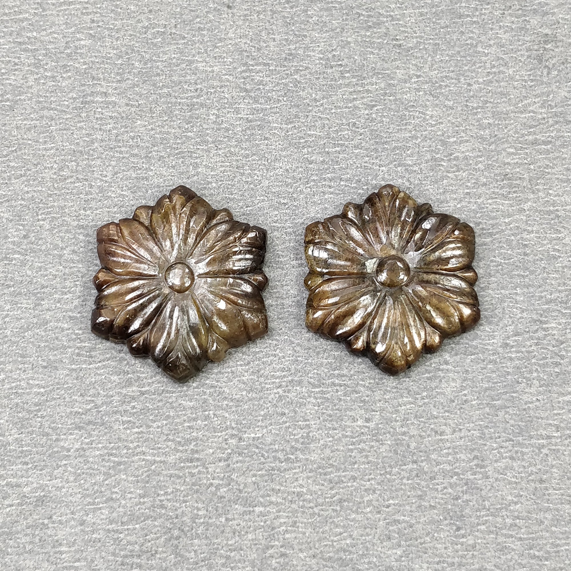 Natural Untreated Golden Brown Chocolate Sapphire Gemstone Carving - 23.00cts Hand Carved Hexagon Pair (18.5x16.5mm) for Jewelry Making, Engagement Rings & Luxury Gifts