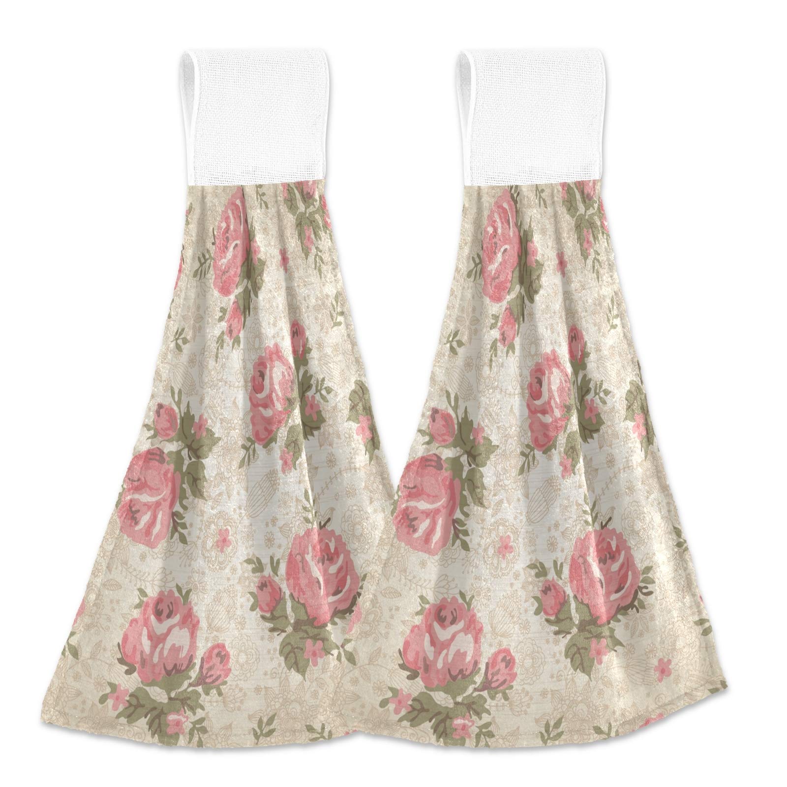 ALAZA 2-Pack Premium Absorbent Kitchen Towels - Elegant Floral Rose Design Hanging & Hand Towels for Cooking, Baking & Dish Drying | Perfect for Home, Restaurant & Gift Use