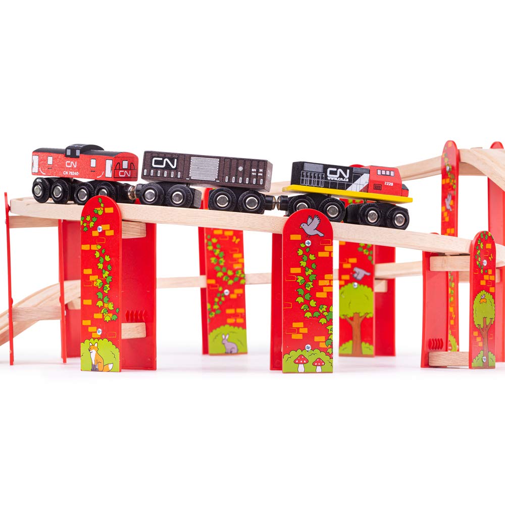 Bigjigs Rail High Level Wooden Train Track Expansion Pack - Compatible with Brio & Thomas - Wooden Train Accessories for Kids Ages 3-5 - Perfect for Building Elevated Railway Scenes & Creative Play
