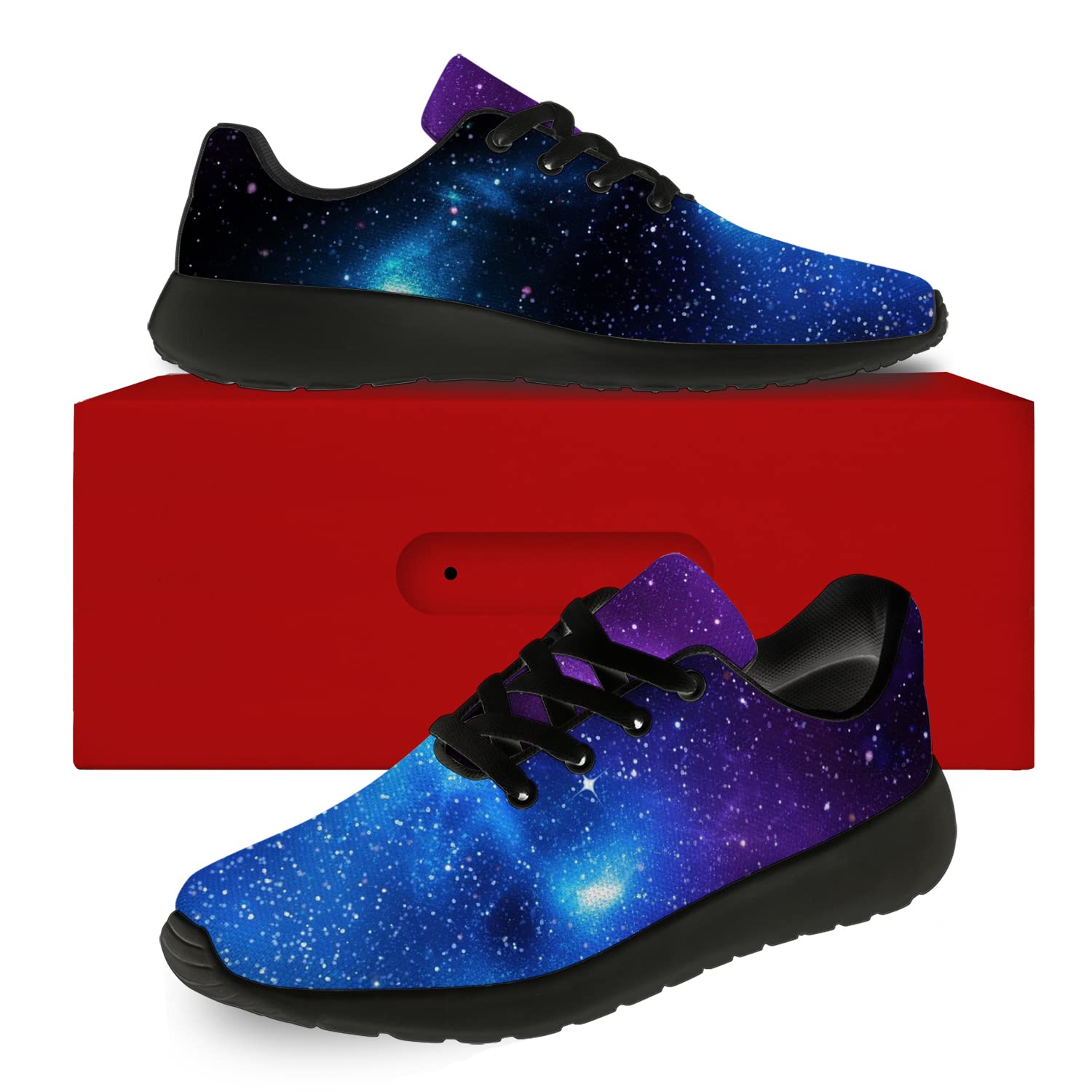 **Galaxy Print Running Shoes for Women & Men - Lightweight Walking & Tennis Sneakers in Blue, Purple, Black | Universe-Themed Athletic Shoes for Gym, Jogging, Casual Wear - Size 6 Men / 8 Women**