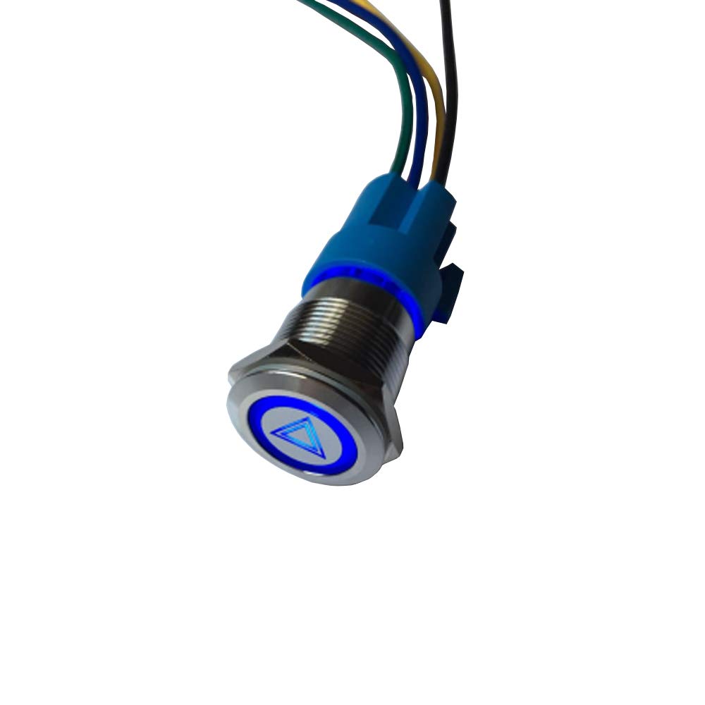 ESUPPORT 12V Blue LED Emergency Hazard Warning Toggle Switch - 19mm Metal Push Button for Car & Vehicle Safety Lights - Perfect for Emergency Vehicles, Off-Road Trucks & DIY Auto Projects