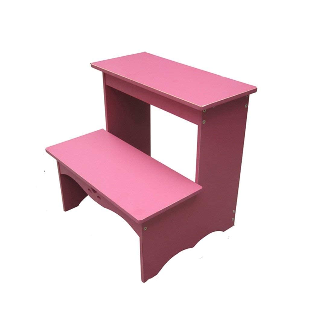 Wooden Step Stool for Adults - Mobile 2-Step Ladder Stool with Dual Use for Home, Kitchen, Bathroom & Storage Access
