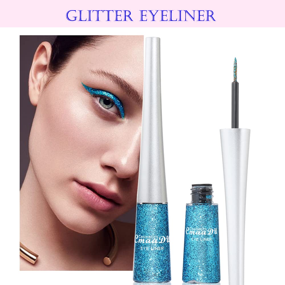 16 Colors Liquid Glitter Eyeliner Set - Metallic Shimmer Waterproof Eyeshadow & Rainbow Eyeliner for Face & Lips - Long Lasting Makeup for Party, Festival, Cosplay & Halloween