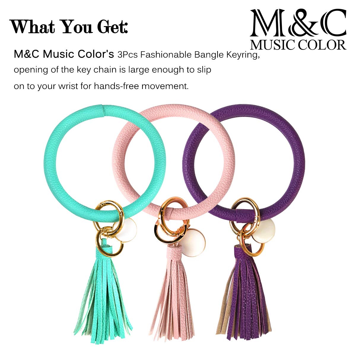 3pcs Stylish Wristlet Keychain Bracelet Set - Fashionable Round Keyring with Tassel for Women & Girls | Never Lose Your Keys Again | Perfect for Daily Use, Travel, and Gift Giving