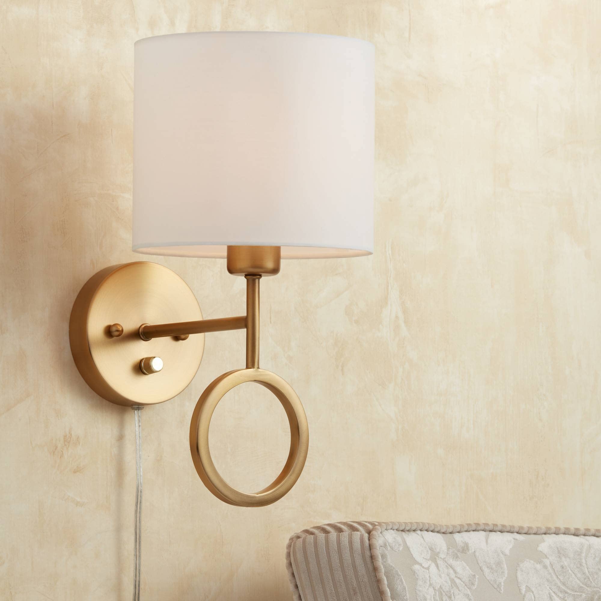 360 Lighting Amidon Modern Wall Lamps Set of 2 - Warm Brass Gold Metal Plug-in 8