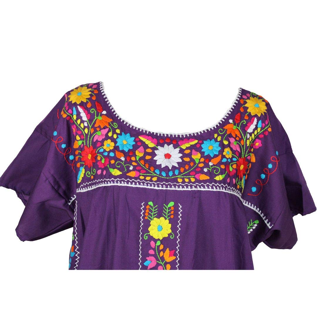 Hand Embroidered Mexican Dress for Women | Traditional Floral Embroidered Cotton Dress | Perfect for Festivals, Vacations & Cultural Events