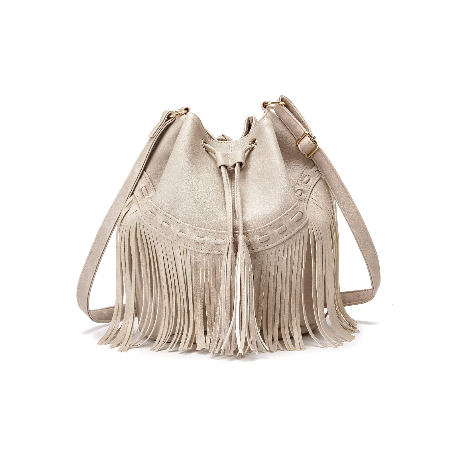 Stylish Leather Bucket Bags for Women - Crossbody Fringe Drawstring Purse with Tassel, Hobo & Shoulder Handbag - Perfect for Casual Outings, Travel & Everyday Use