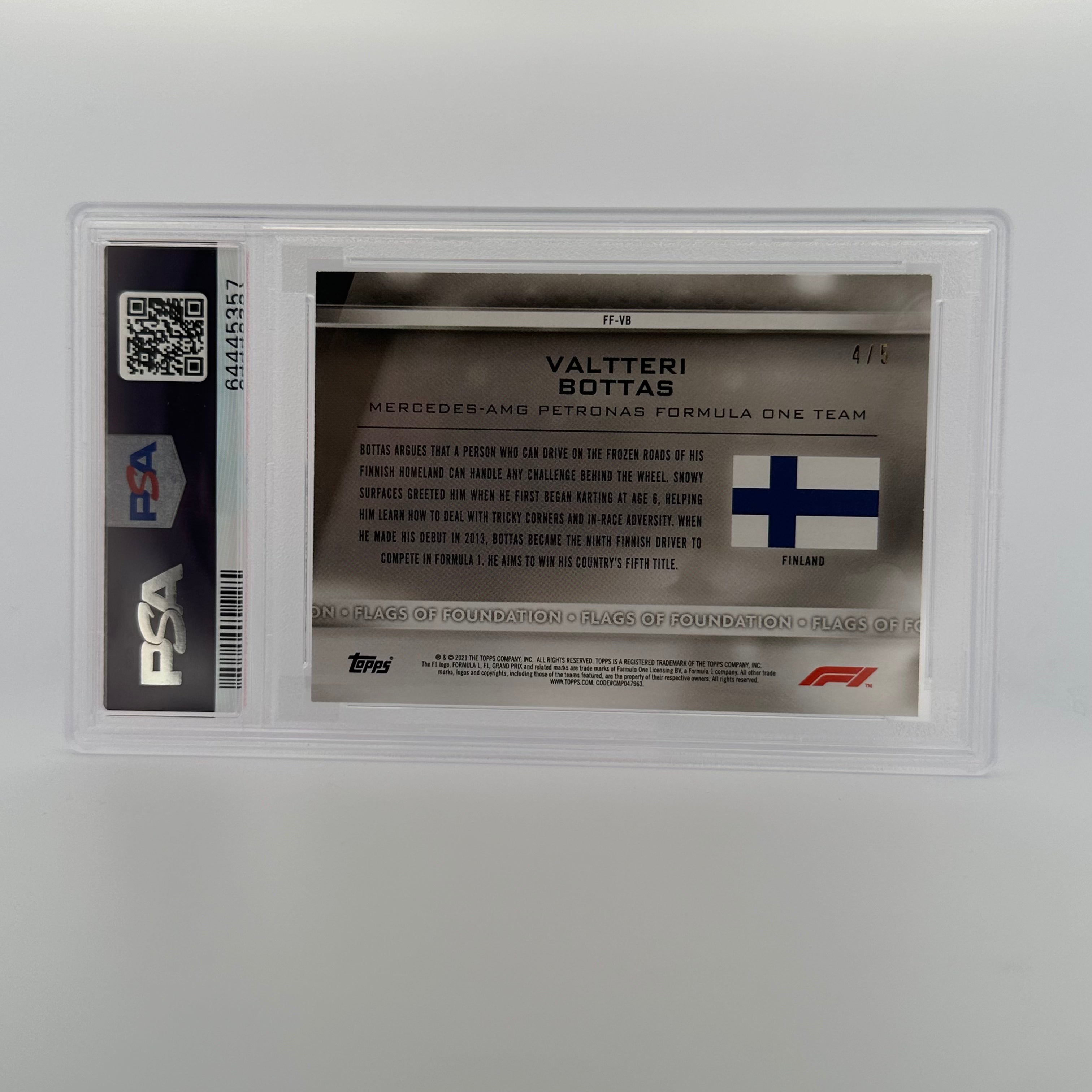 PSA 8 Valtteri Bottas #FF VB Flags Of Foundation Red - Rare F1 Racing Card for Collectors & Fans, Perfect for Display & Investment