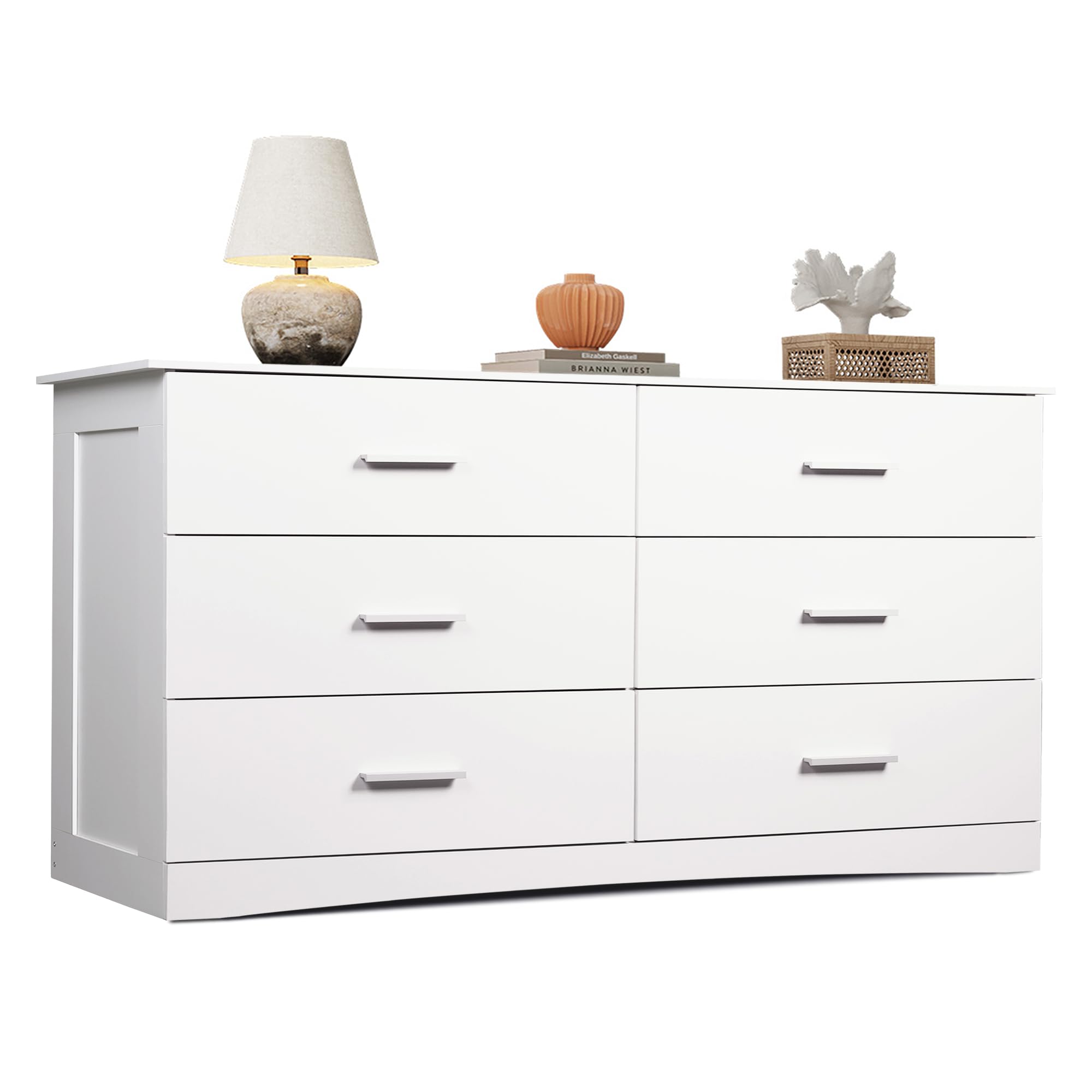 WLIVE 6-Drawer Wood Dresser for Bedroom - White Modern Minimalist Chest of Drawers, Large Storage Tower Unit with Wide Drawers | Bedroom Closet Organizer, Living Room & Hallway Storage Solution
