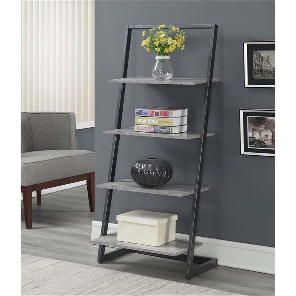 Pemberly Row 4-Tier Ladder Bookcase Shelf - Gray Wooden Storage Shelf for Living Room, Bedroom & Office