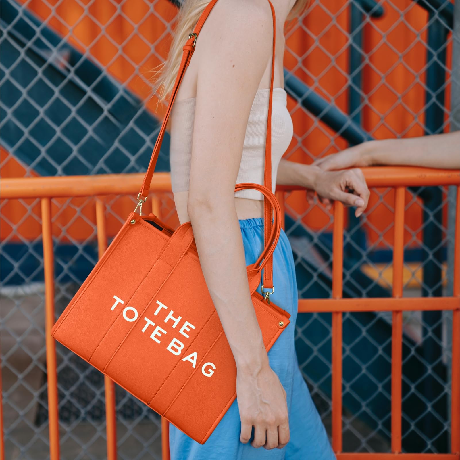 NPBAG Women's PU Leather Tote Bag with Zipper - Stylish Crossbody Shoulder Purse for Travel, School & Work | Trendy Top-Handle Handbag in M Orange | Perfect for Daily Commute, Shopping & Office Use