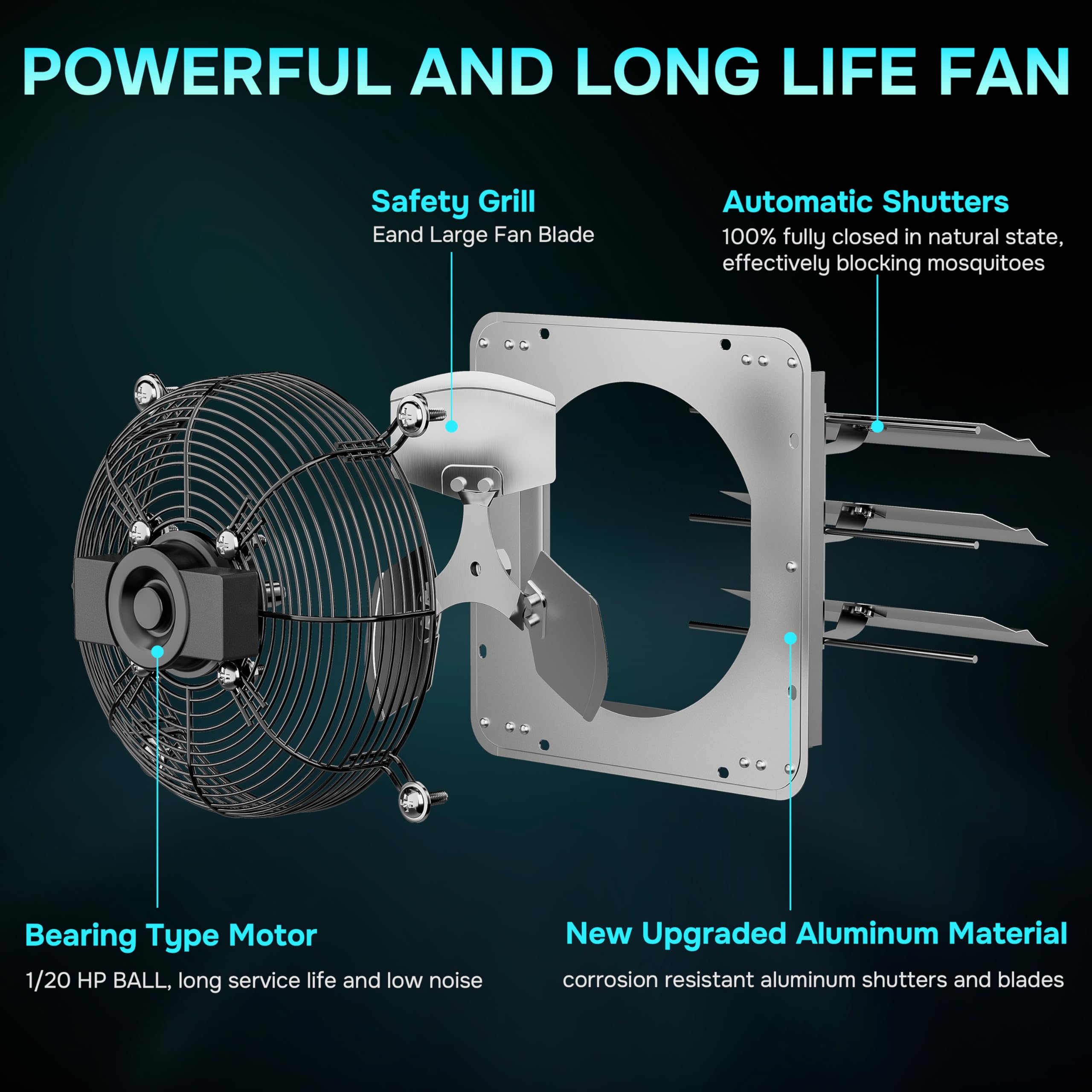 iPower 24 Inch Aluminum Wall Mounted Shutter Exhaust Fan - 1400 RPM, 4016 CFM - High Performance Ventilation for Attic, Garage, Greenhouse & Indoor Plants - Durable Silver Louvered Vent Fan for Home & Commercial Use