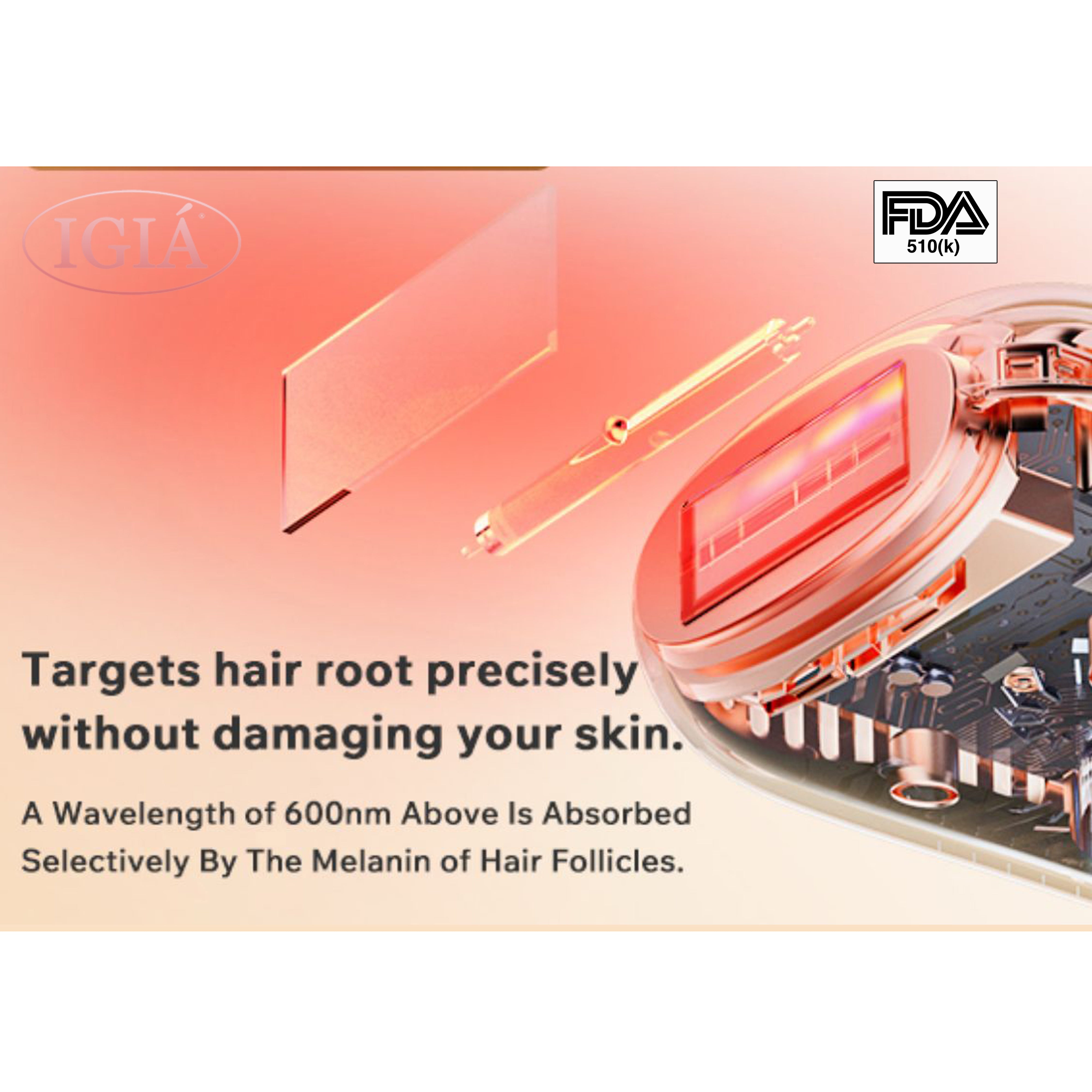 IGIA FDA 510k Approved IPL Hair Removal Device - Permanent Hair Remover for Face, Legs, Underarms & Bikini Line - At-Home Laser Hair Removal System for Women & Men - Painless & Effective Solution for Smooth Skin