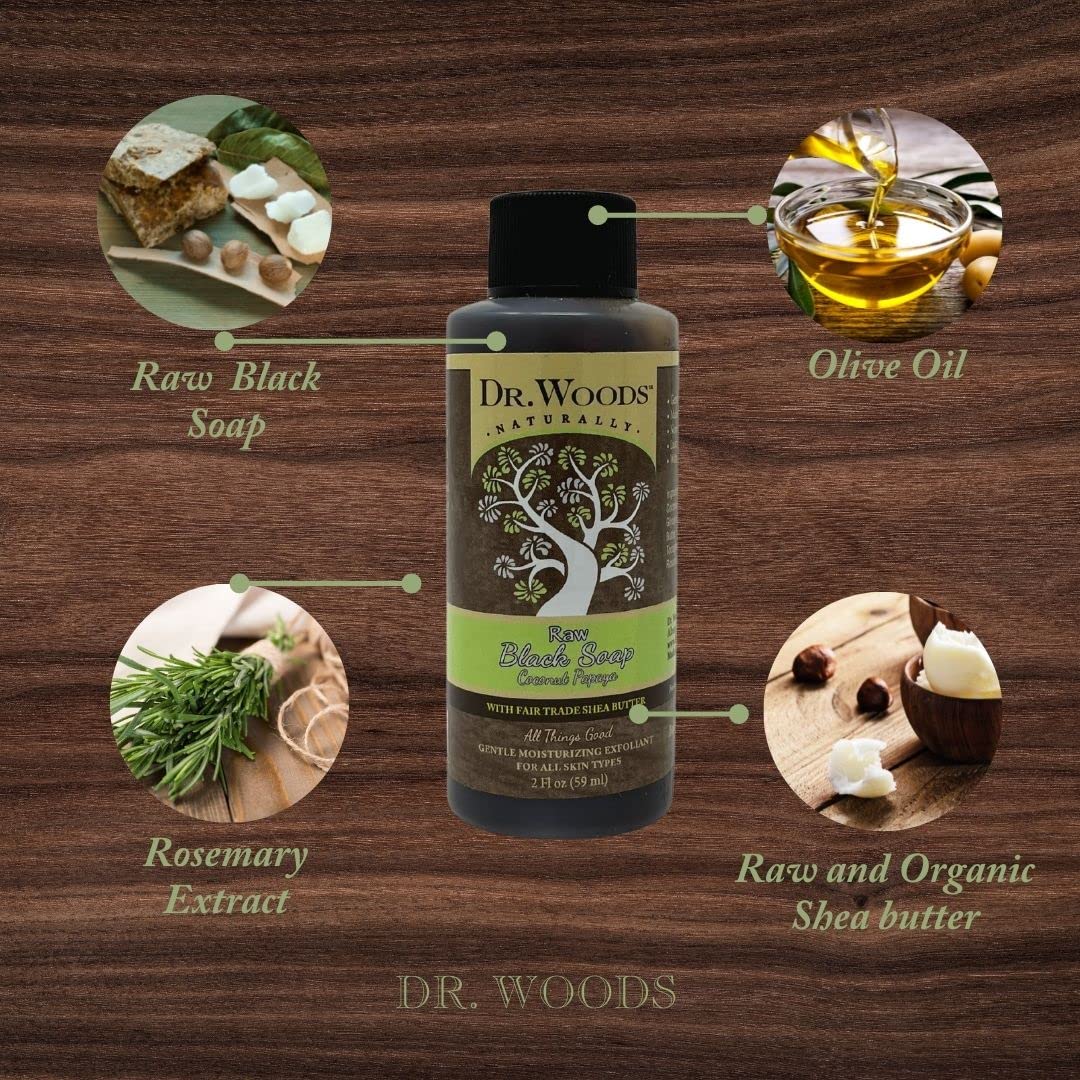 Dr. Woods Black Coconut Papaya Shea Butter Body Wash - 2oz Travel Size | Moisturizing Natural Soap for Dry Skin | Perfect for Gym, Travel & On-the-Go Use