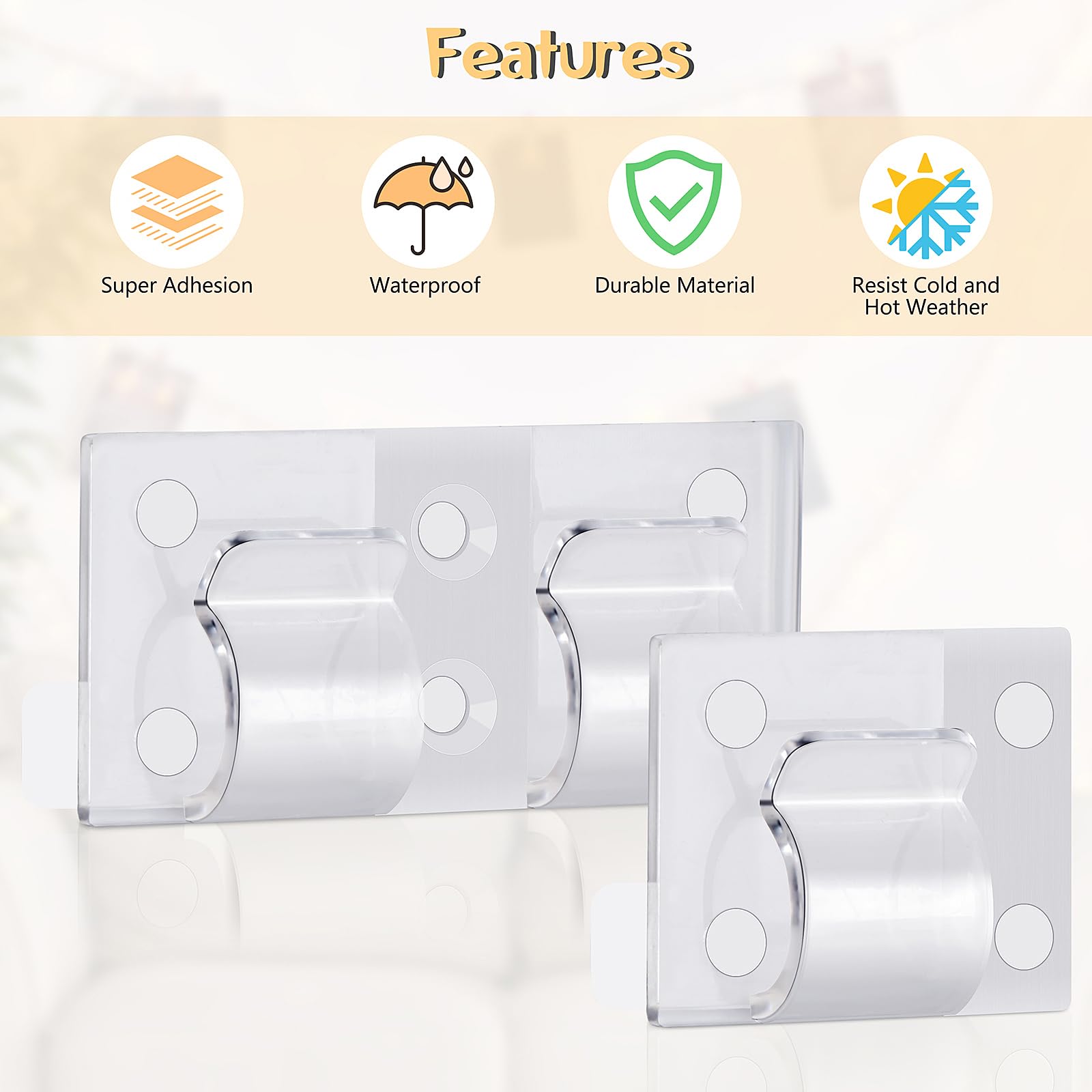 24 Pack Clear Adhesive Outdoor Light Hooks - Heavy Duty String Light Clips for Hanging Lights, Wire Cord Holder for Patio, Garden, Deck & Christmas Decorations - Weatherproof & Easy to Install