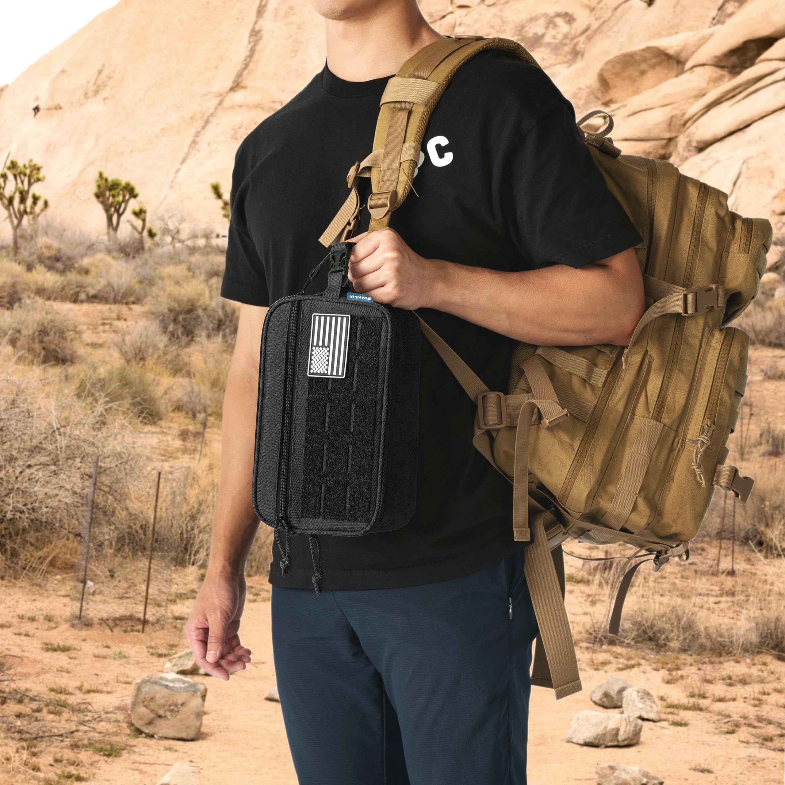 Pavilia Tactical Toiletry Bag for Men - Waterproof Military Dopp Kit with Molle Pouch | Travel Hygiene & Grooming Organizer for Shaving Essentials | Perfect for Camping, Gym & Business Trips (Black)