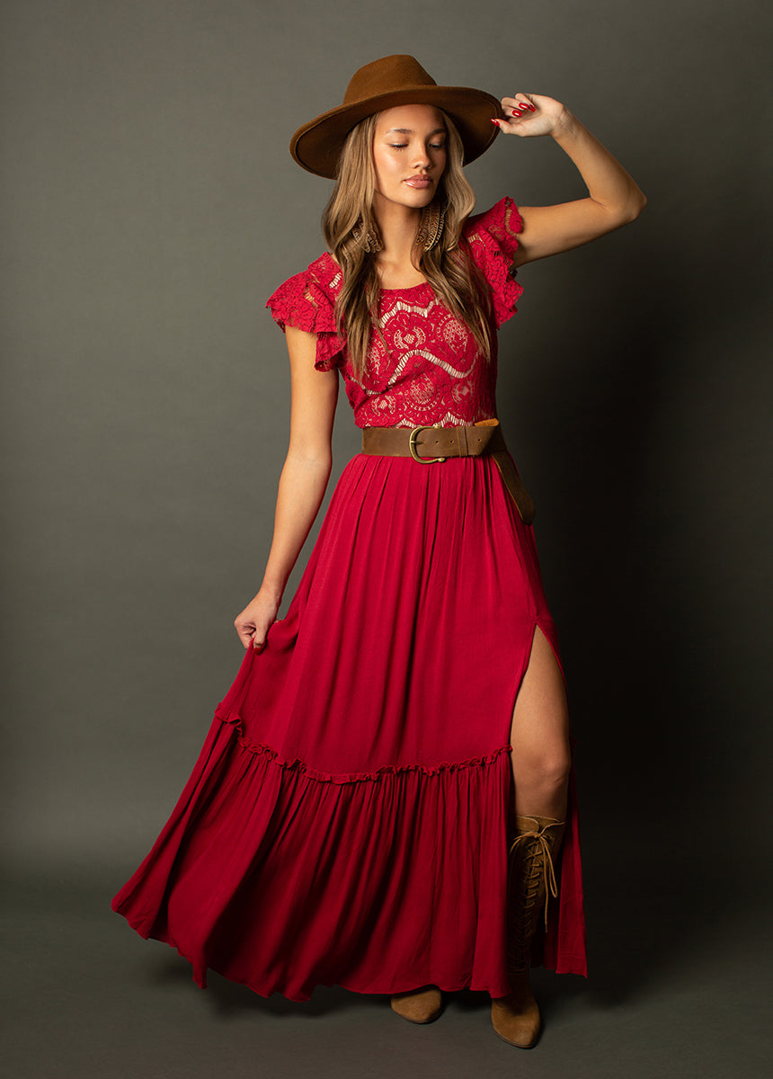 Macienne Women's Elegant Crimson Dress - Perfect for Parties, Weddings & Special Occasions