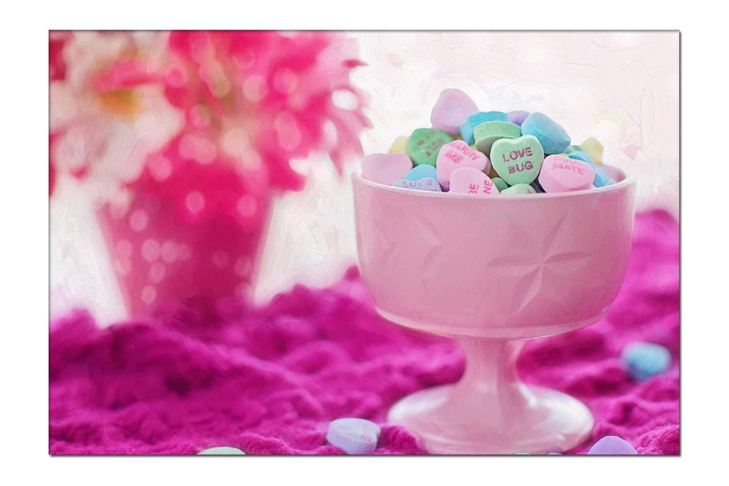 Valentine's Day Heart Candies Canvas Print - Custom Photo Wall Art Abstract Painting for Home Decor | Perfect for Bedroom, Living Room & Gift Giving