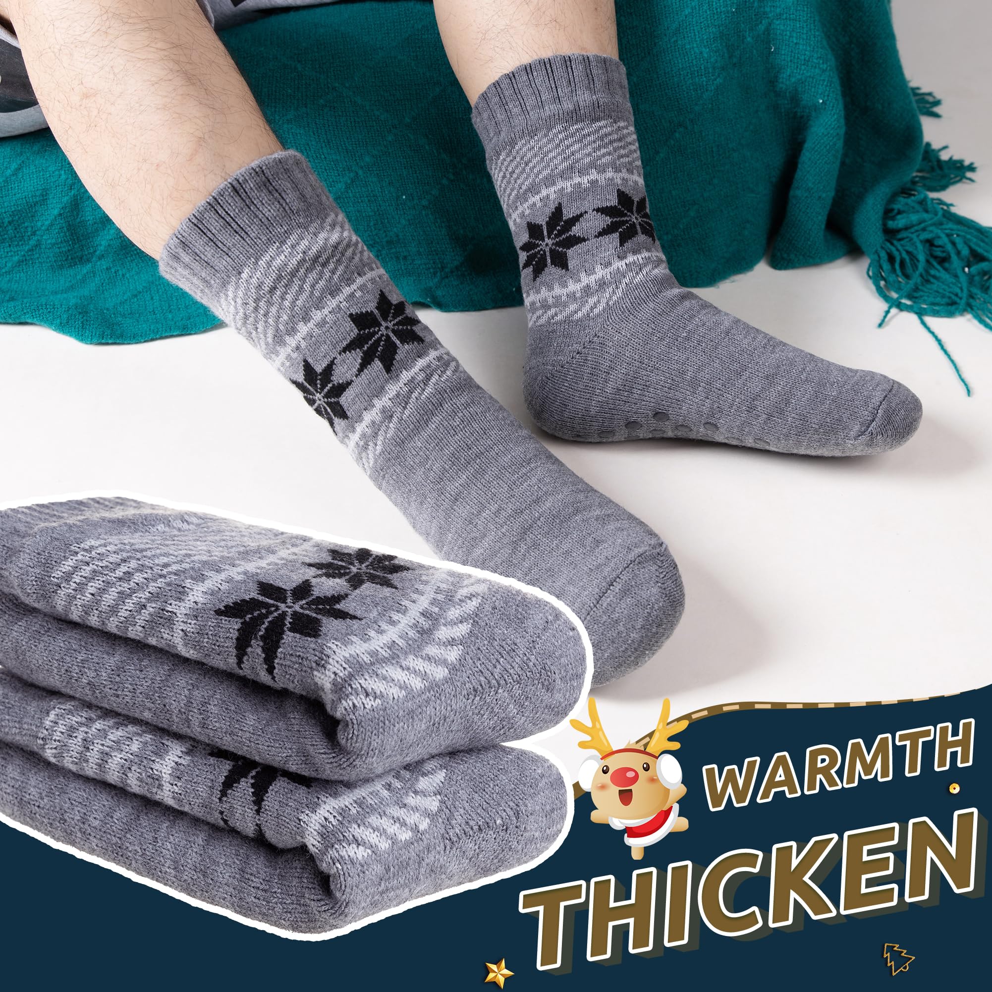 Men's Fleece Lined Thick Winter Slipper Socks - Cozy Non-Slip Fuzzy Home & Sleeping Socks for Cold Weather Comfort