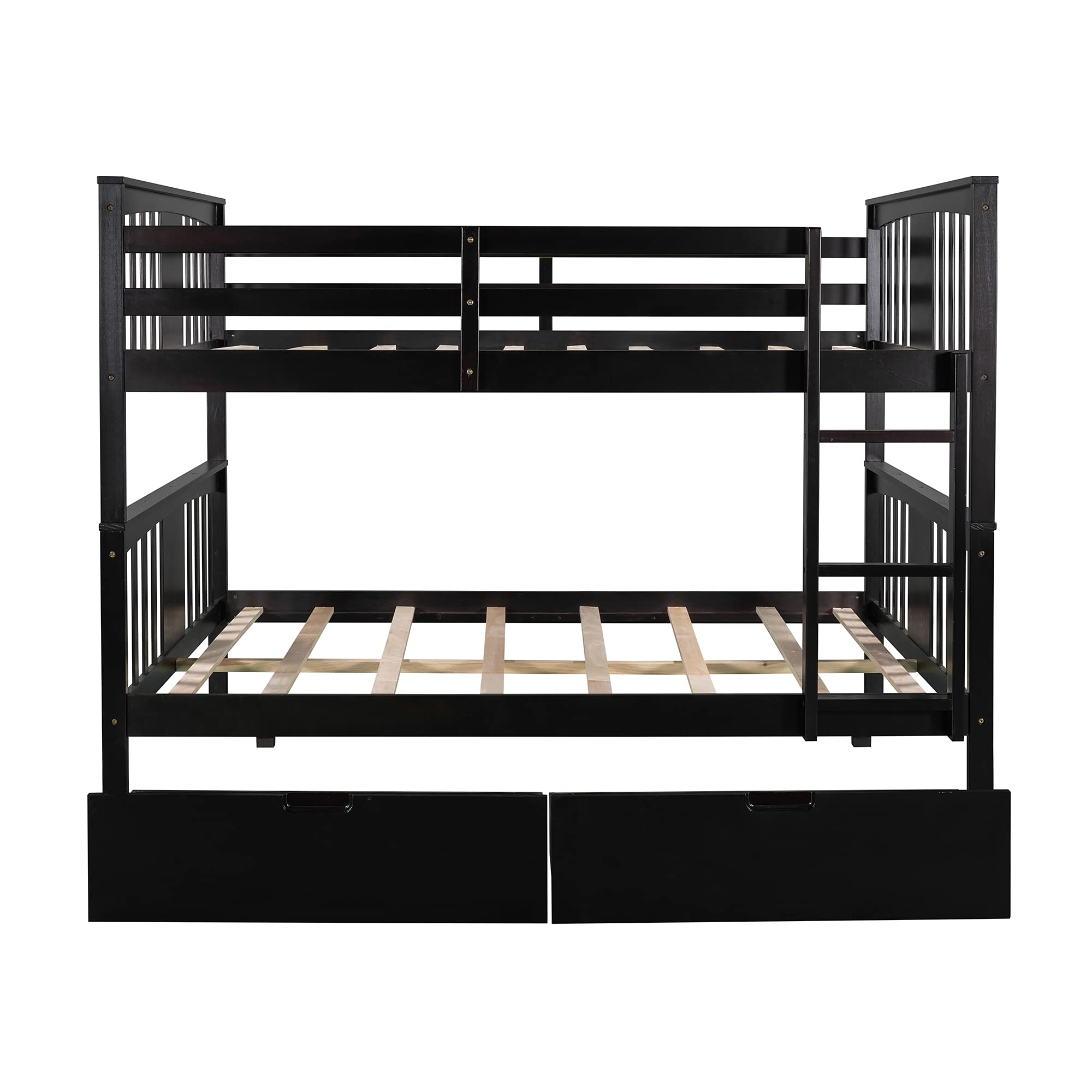Full Over Full Bunk Bed with Storage Drawers & Safety Rail - Sturdy Wood Bunk Bed for Adults, Kids, Teens - No Box Spring Needed (Espresso Finish) - Perfect for Small Bedrooms, Guest Rooms & Vacation Homes