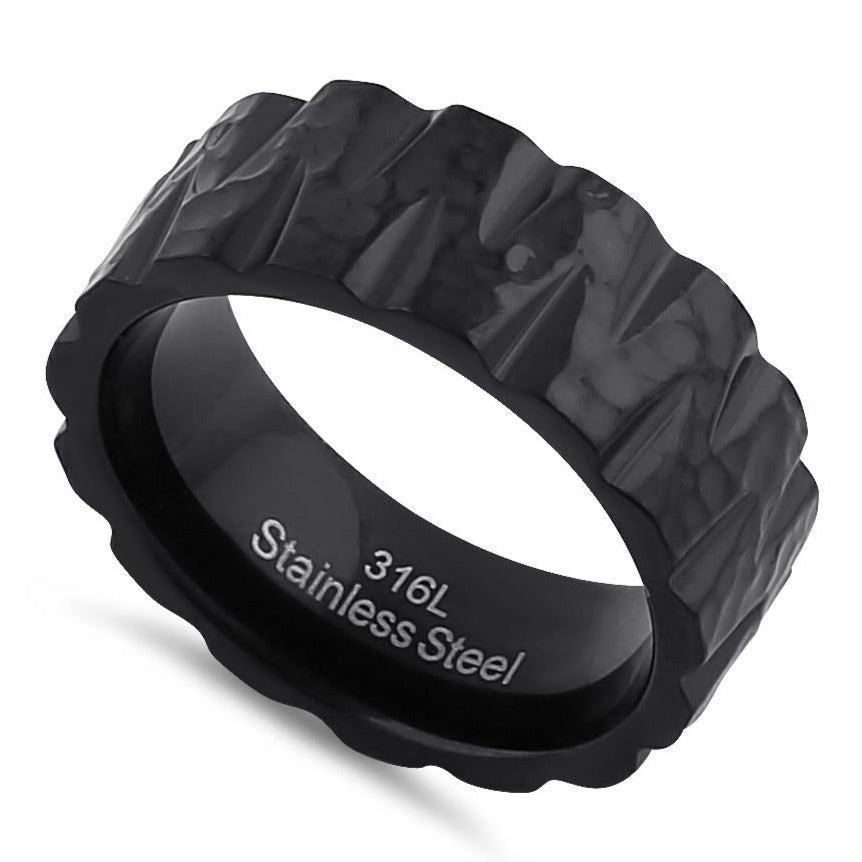 Stainless Steel Black Tire Wedding Band Ring for Men - Durable & Stylish Men's Jewelry for Weddings, Anniversaries & Everyday Wear