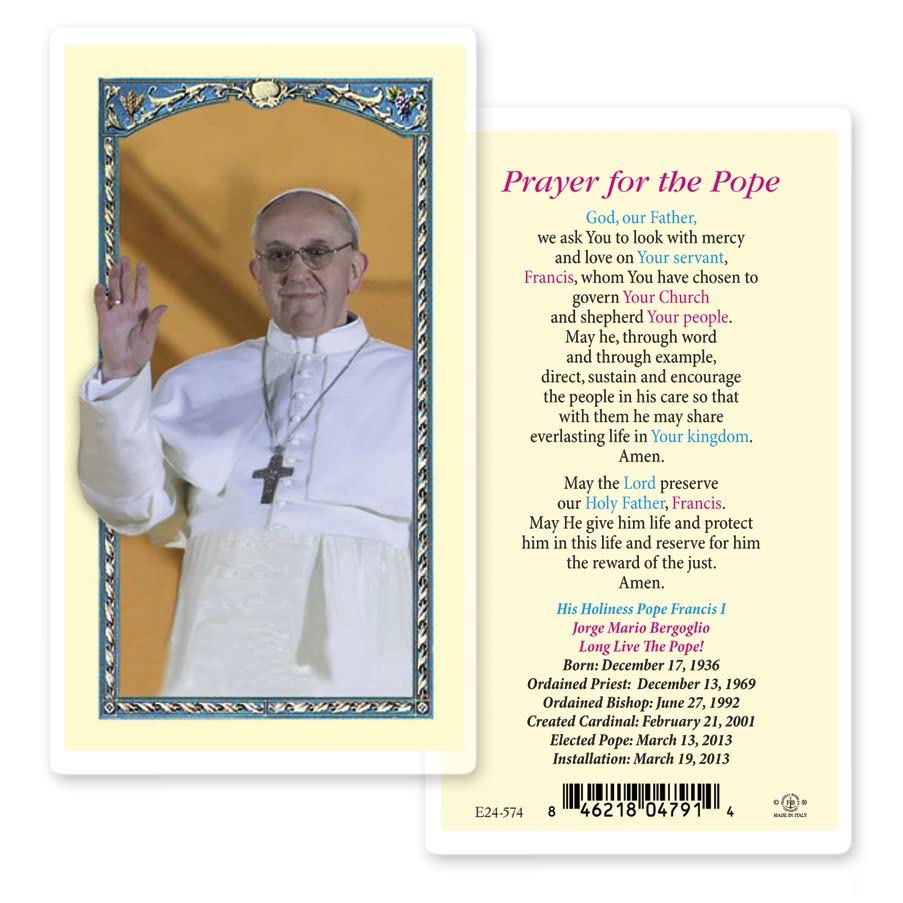 Pope Francis Laminated Catholic Prayer Holy Cards - Pack of 25 with Inspirational Prayer on Back - Perfect for Religious Devotion, First Communion Gifts & Bible Study Groups