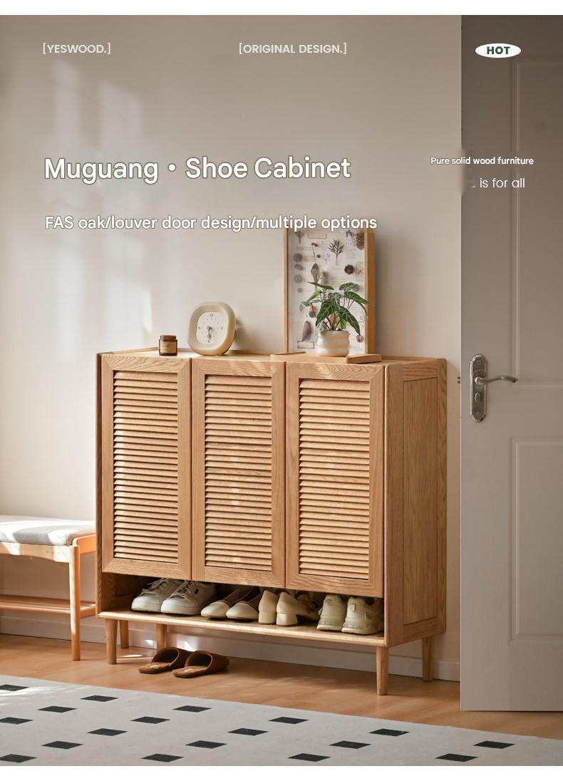 Solid Oak Wood Modern Shoe Cabinet with Storage - Stylish Entryway Organizer for Home & Office