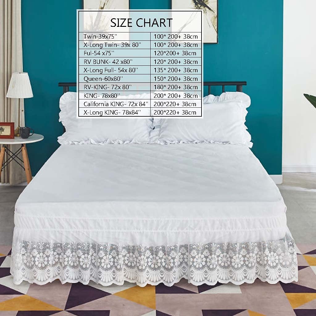Elastic Bed Skirt with Dust Ruffle - Queen, King, Full, Twin, Twin XL & California King Size - 15 Inch Drop Beige (200x220+38cm) - Perfect for Dorm Rooms, Guest Beds & Home Decor