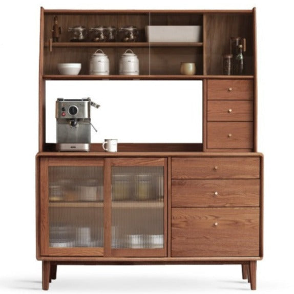 Solid Oak Wood Sideboard Buffet Cabinet - Rustic Farmhouse Dining Room Storage for Dishes, Linens & Entertaining Essentials