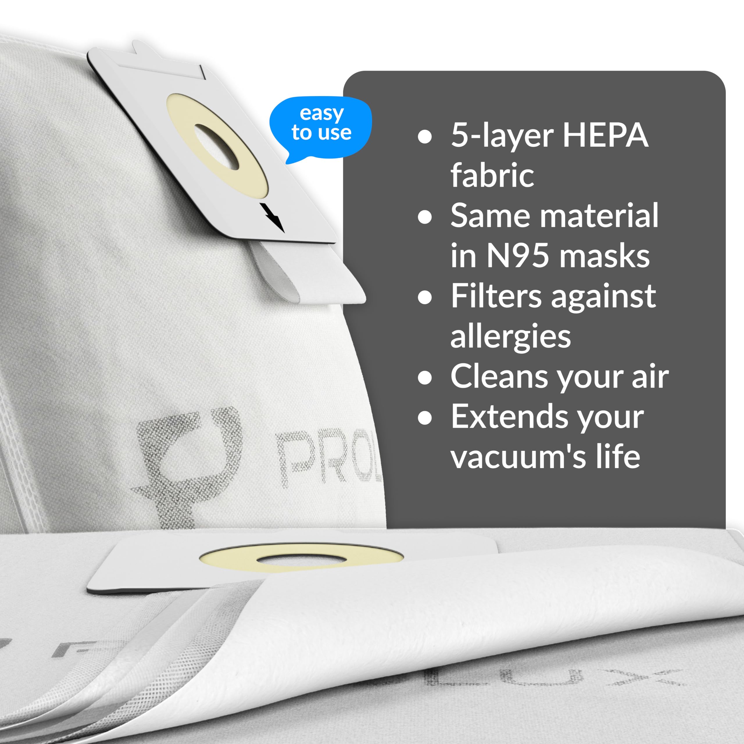 GV Genuine 10 Pack Replacement Bags for Prolux Tritan Vacuum Cleaner - HEPA Filter Bags with Extra Large Dirt Capacity | Perfect for Home, Office & Pet Hair Cleaning