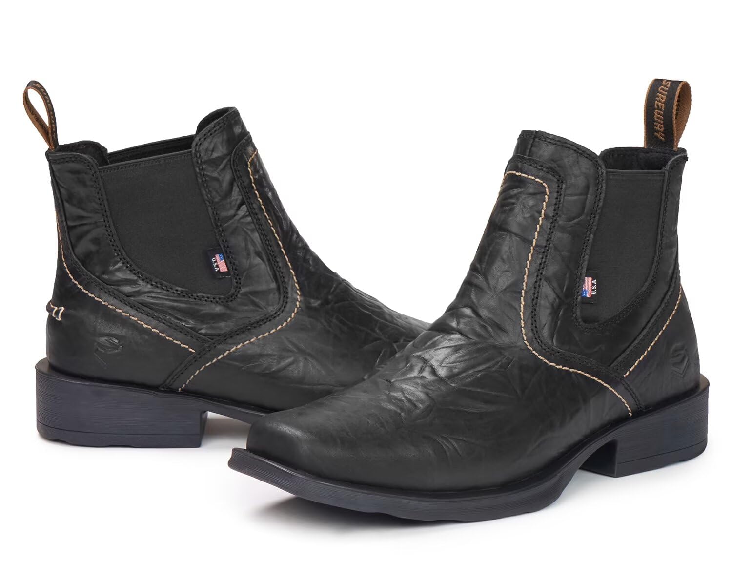 SUREWAY Men's Western Chelsea Cowboy Boots Square Toe - Casual Work Dress Ankle Boots for Men | Durable Comfortable Retro Classic Short Boots for All Weather | Perfect for Country Music Festivals, Rodeos & Western Style Outfits