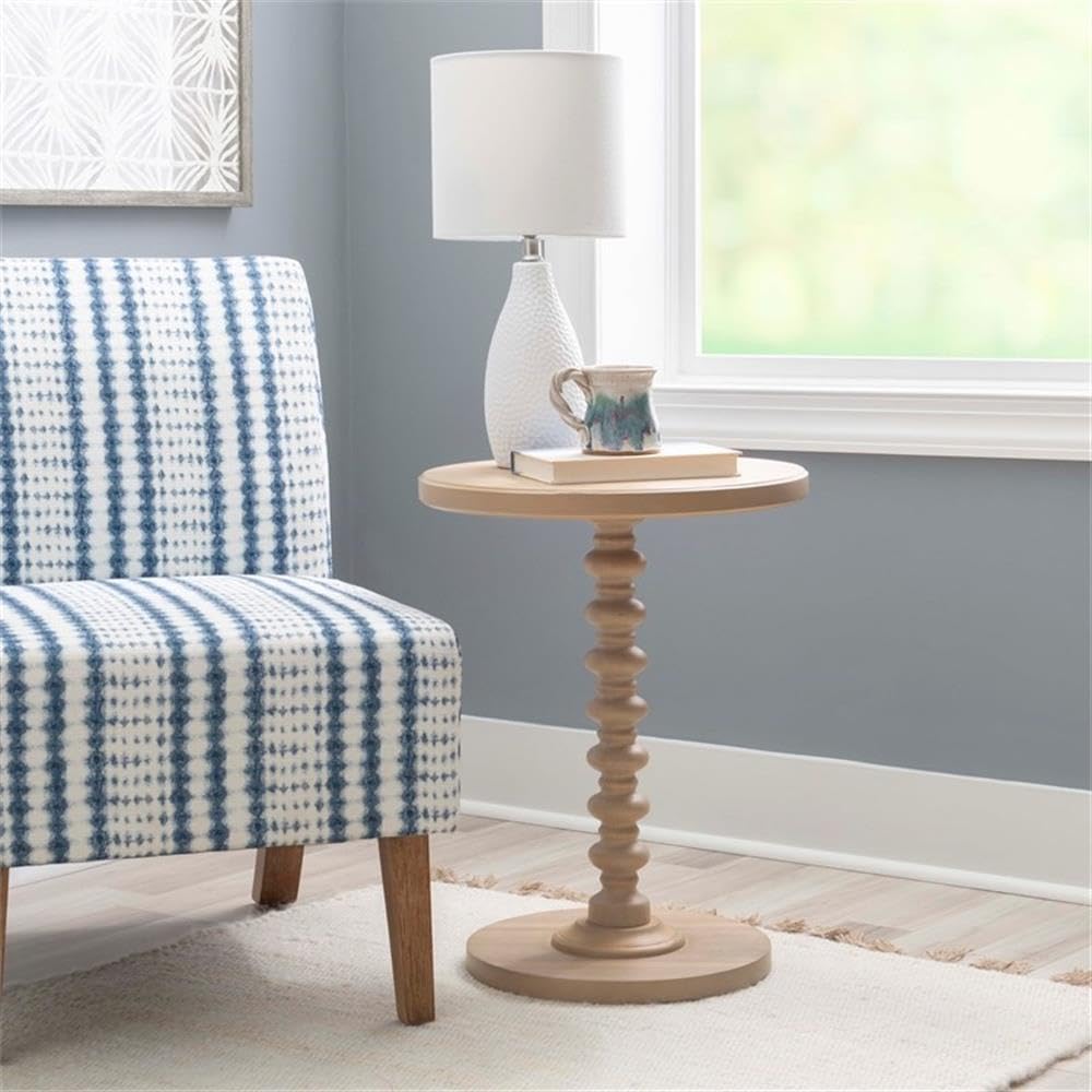 Linon Tara Natural Wood Spindle Side Table - Rustic End Table for Living Room, Bedroom, or Office Decor