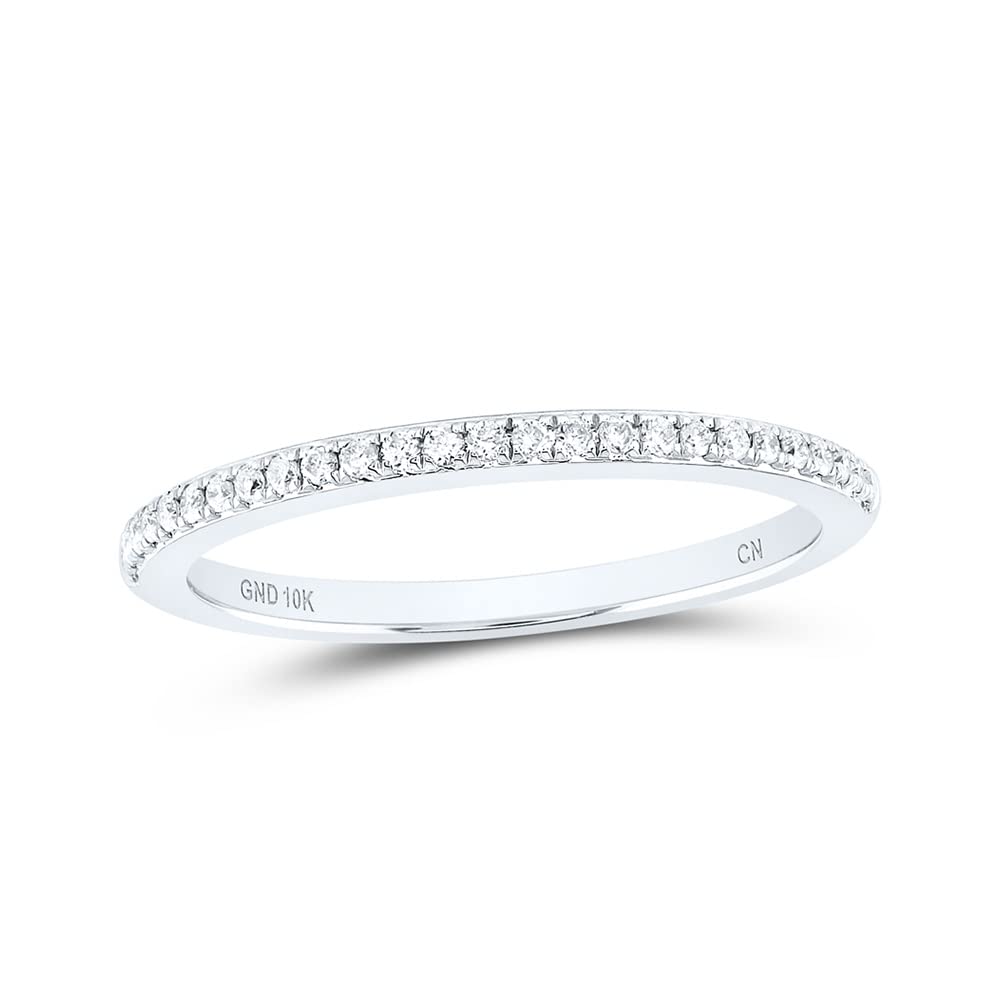 10K White Gold Women's Round Diamond Single Row Stackable Band Ring - 1/8 CTTW - Perfect for Wedding, Anniversary, Engagement & Everyday Elegant Jewelry