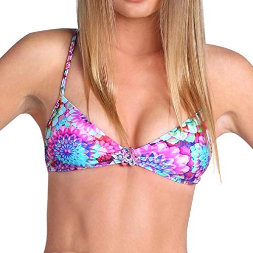 Luli Fama Women's Hand-Knit Crochet Flower Back Bikini Top - Sol Brillante Style - Perfect for Beach Vacations, Pool Parties & Summer Getaways