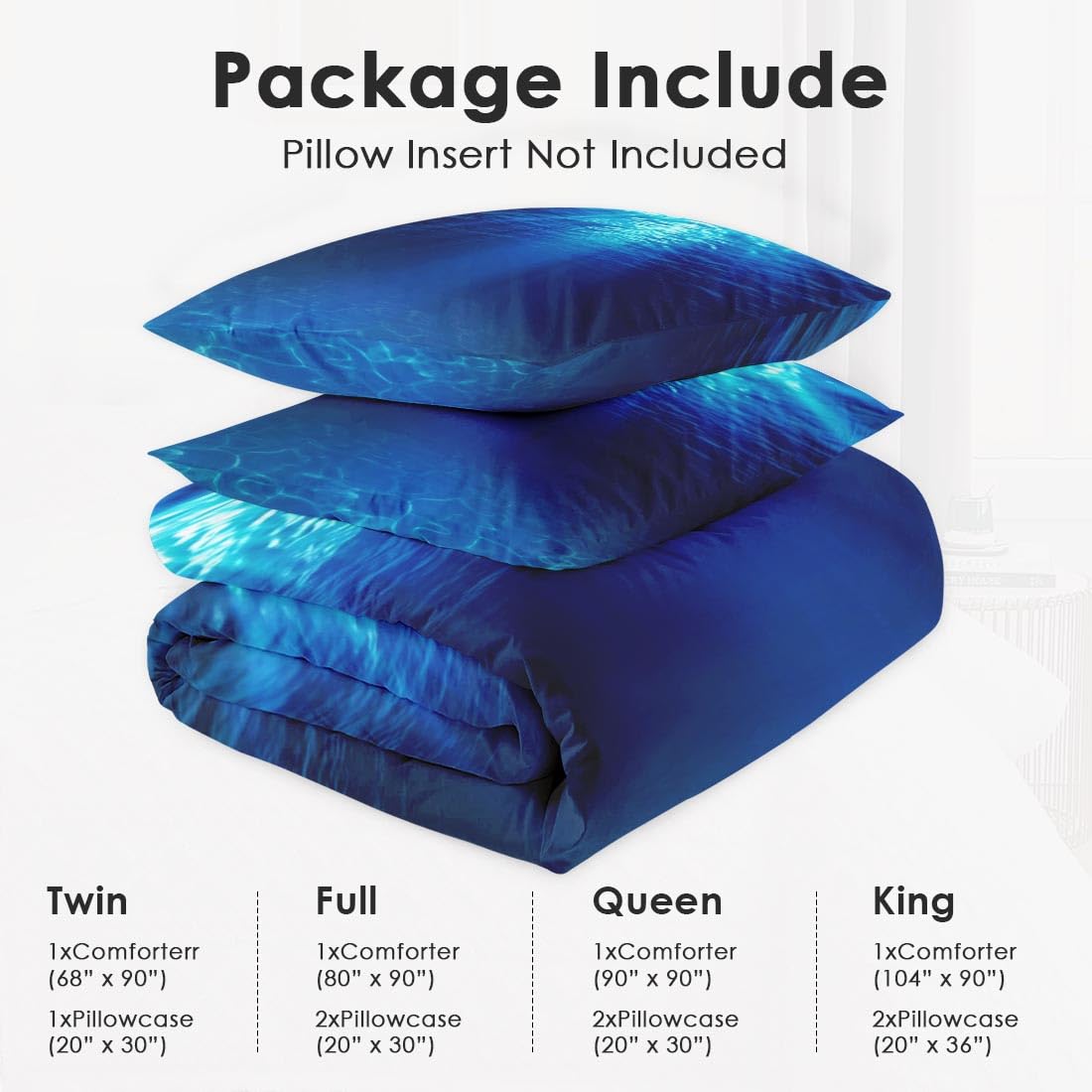 Queen Size Comforter Set - Soft Underwater Ocean Blue Bedding for Kids & Adults | Includes 2 Pillowcases | Perfect for Bedroom Decor & Coastal Themed Rooms